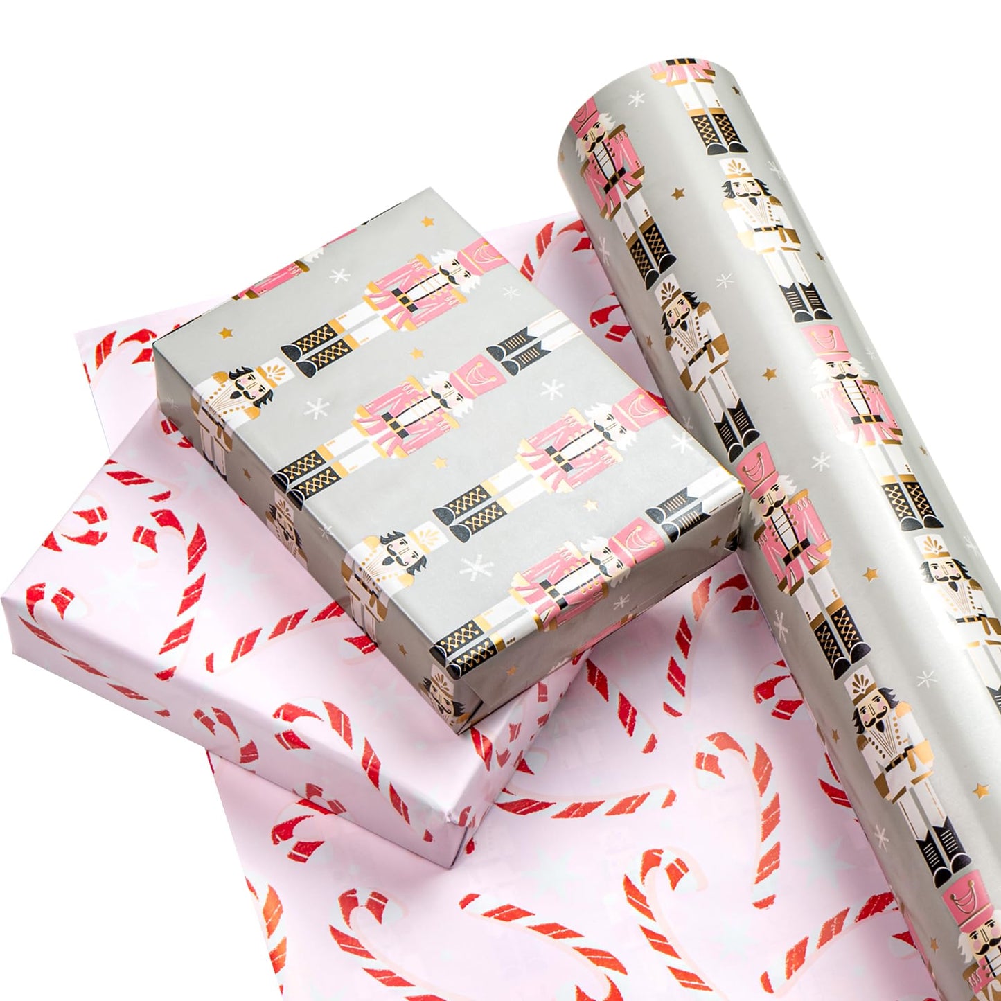 30 Inch Jumbo Reversible Nutcracker Christmas Wrapping Paper - 30 Inch x 33 Feet - Nutcracker and Candy Cane Design Printed on Pearlized Paper for Chrsitmas, Holiday, Party Celebration