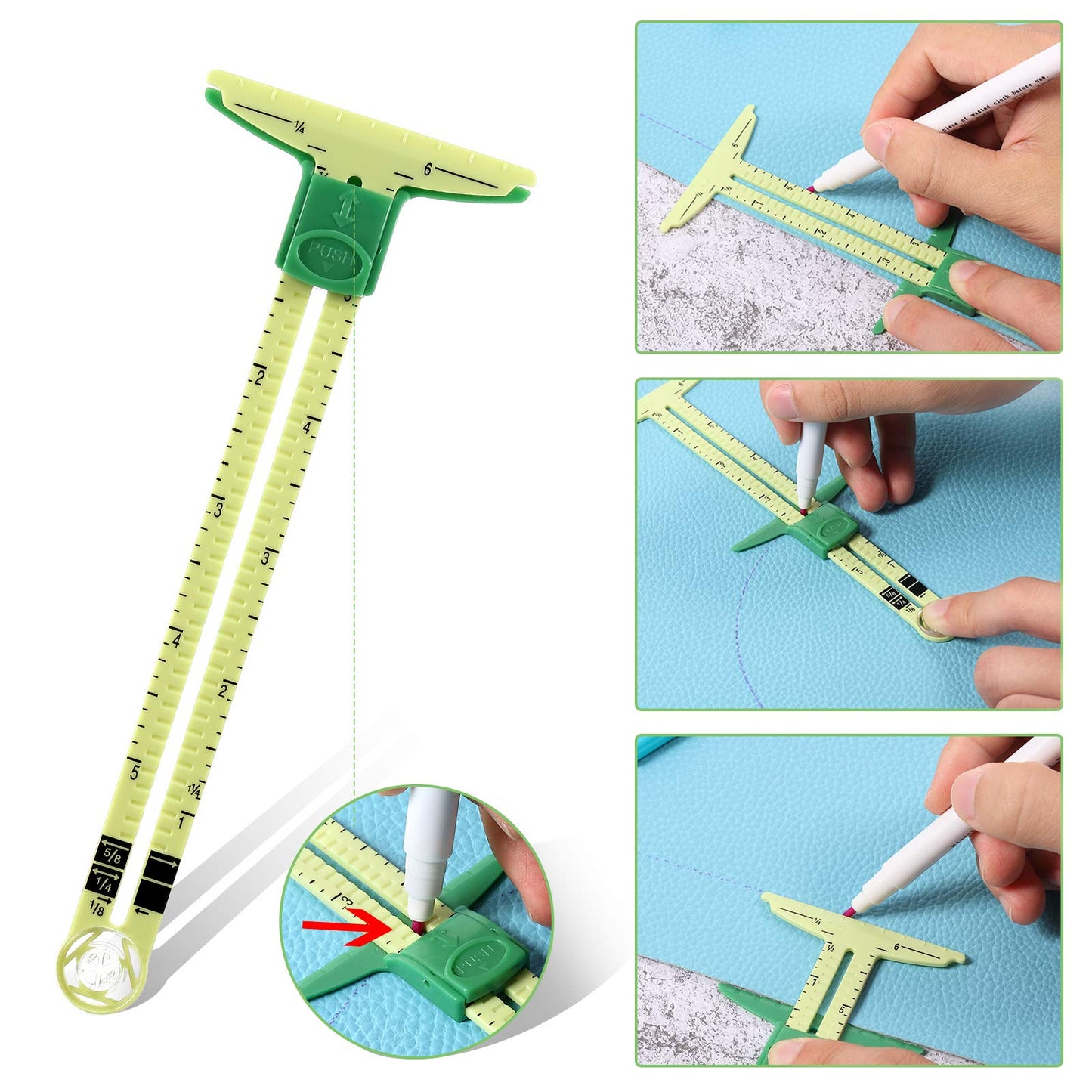 3 Pieces Sliding Gauge Measuring Sewing Tool Set Measuring Sewing Gauge 5-in-1 T-Shaped Sliding Gauge Ruler Fabric Quilting Ruler for Beginner Knitting Crafting Sewing Supplies