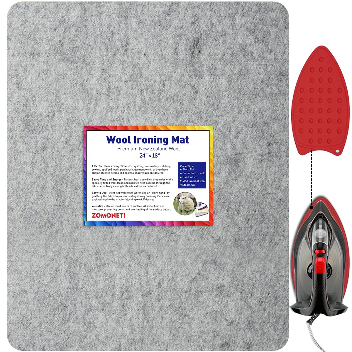 ZOMONETI 24" x 18" Wool Pressing Mat 100% New Zealand Felted Wool Ironing Mat Pad Blanket for Quilter, Sewing, Quilting Supplies and Notions
