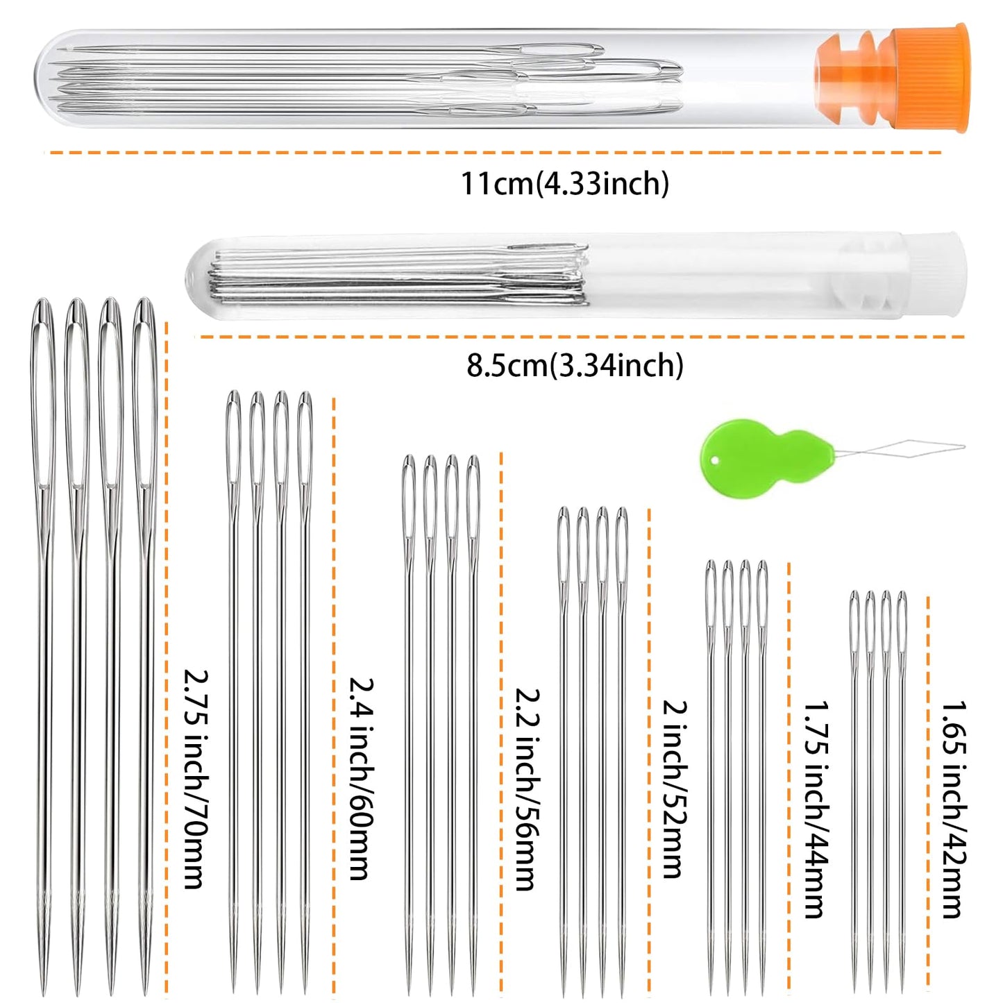 LET’S Beading Large Eye Sewing Needles 6 Sizes Leather Needles Embroidery Thread Needle Sharp Needles Yarn Embroidery Needle with Threader and Needle Bottle for Hand Embroidery DIY Crafting (60Pcs)