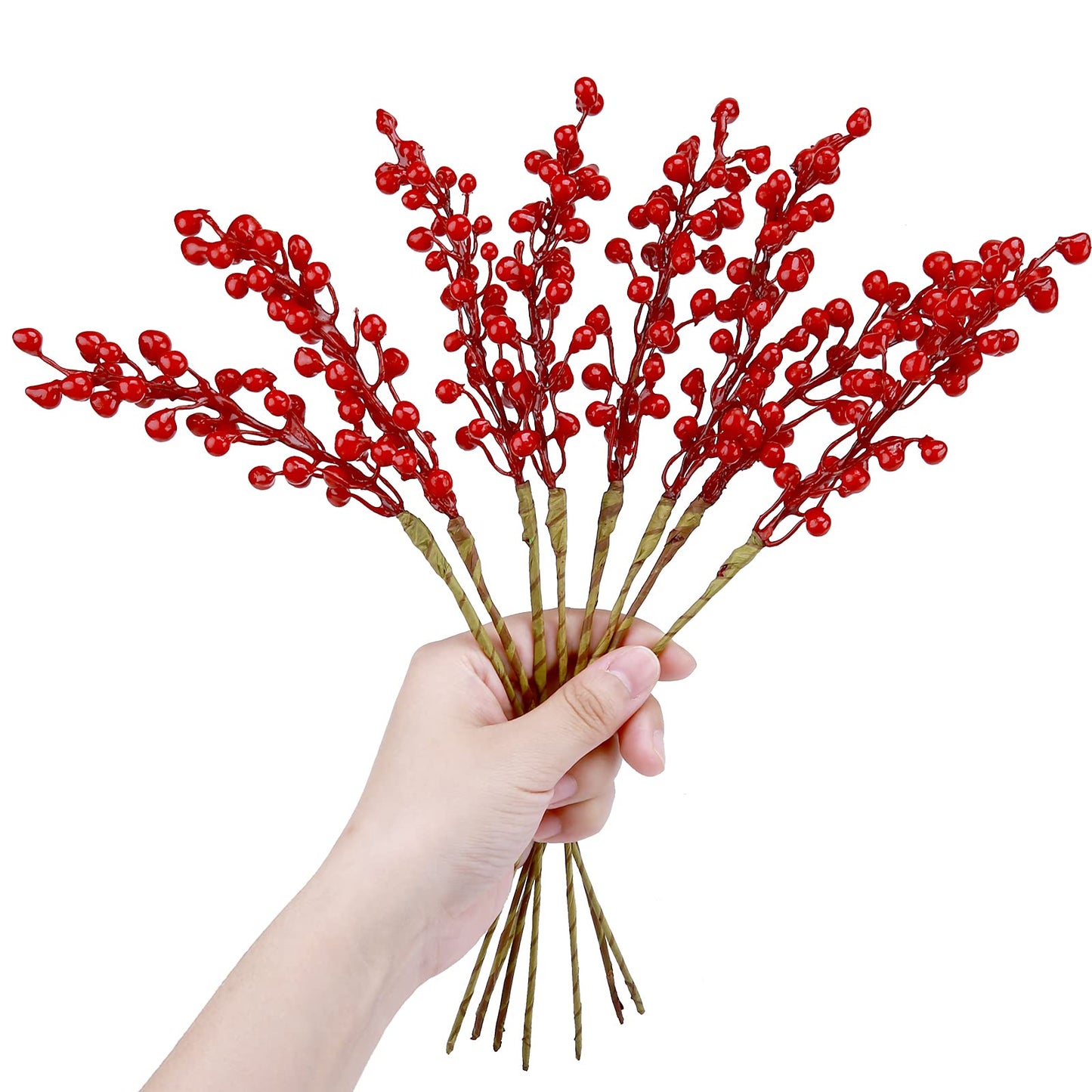 GREENTIME 16 Pack Artificial Red Berry Stems Holly for Christmas Tree Decorations for New Year's Eve Decor, Holiday and Home Crafts for Fall Thanksgiving Day