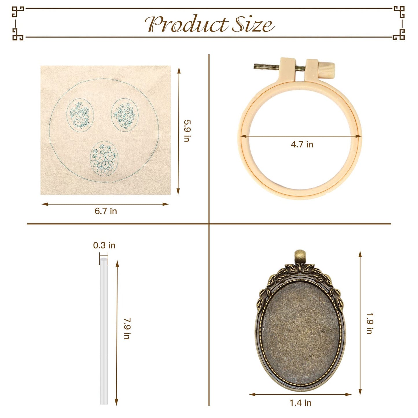ZOCONE 3 Packs Embroidery Necklace Kit, Embroidery Pendant Kits Mini Cross Stitch Kit with Hoop, Necklace, Pendant, Beads, Stamped Pattern Cloth, Instructions, etc., Embroidery Kits for Adults