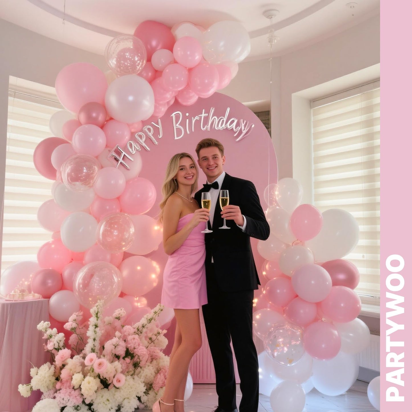 PartyWoo Pink and White Balloons 66pcs 12 Inch Light Pastel Baby Metallic Pearl Pink Matte White Confetti Balloons for Gender Reveal Wedding Bridal Girl Baby Shower Princess Birthday Party Decorations