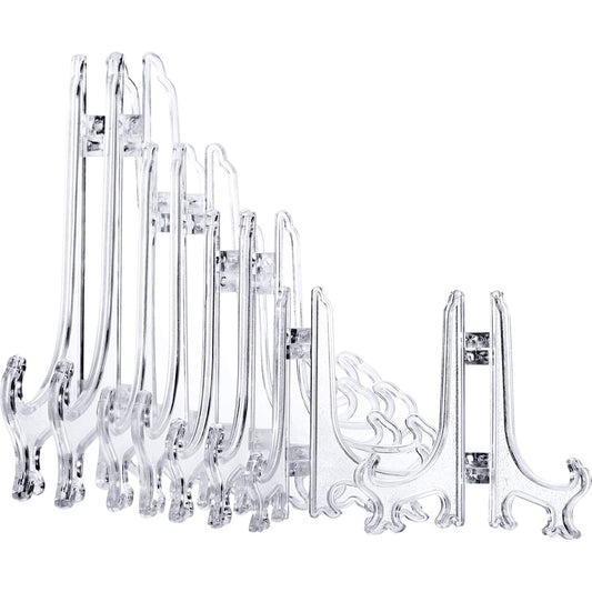 Boao 24 Pieces 3/4/5/6 Inch Plastic Easel Plate Holders to Display Stands Picture Easel at Weddings, Home Decoration (Clear)