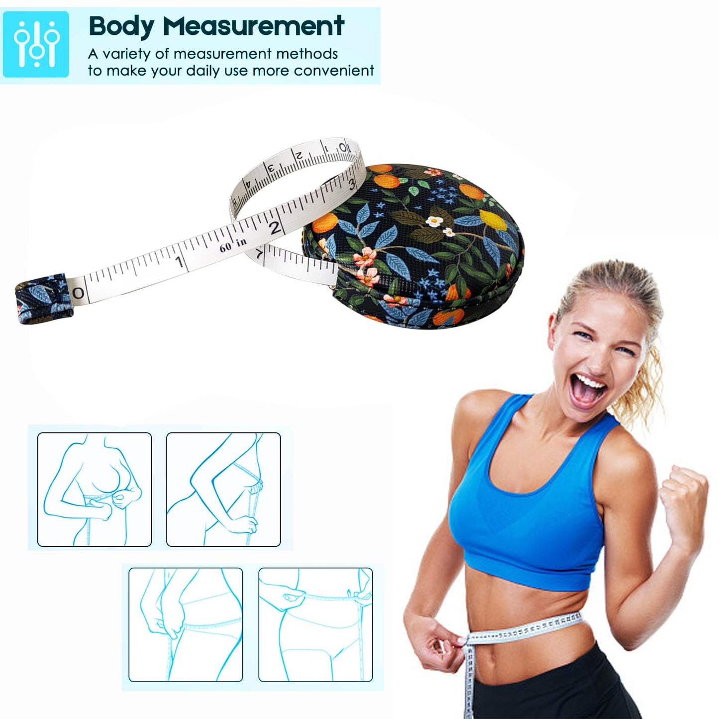 Tape Measure Measuring Tape for Body Tailor Cloth Fabric Sewing Knitting Craft Weight Loss Measurements Retractable 60-inch 1.5 Meter Push Button Dual Sided Tape Measure