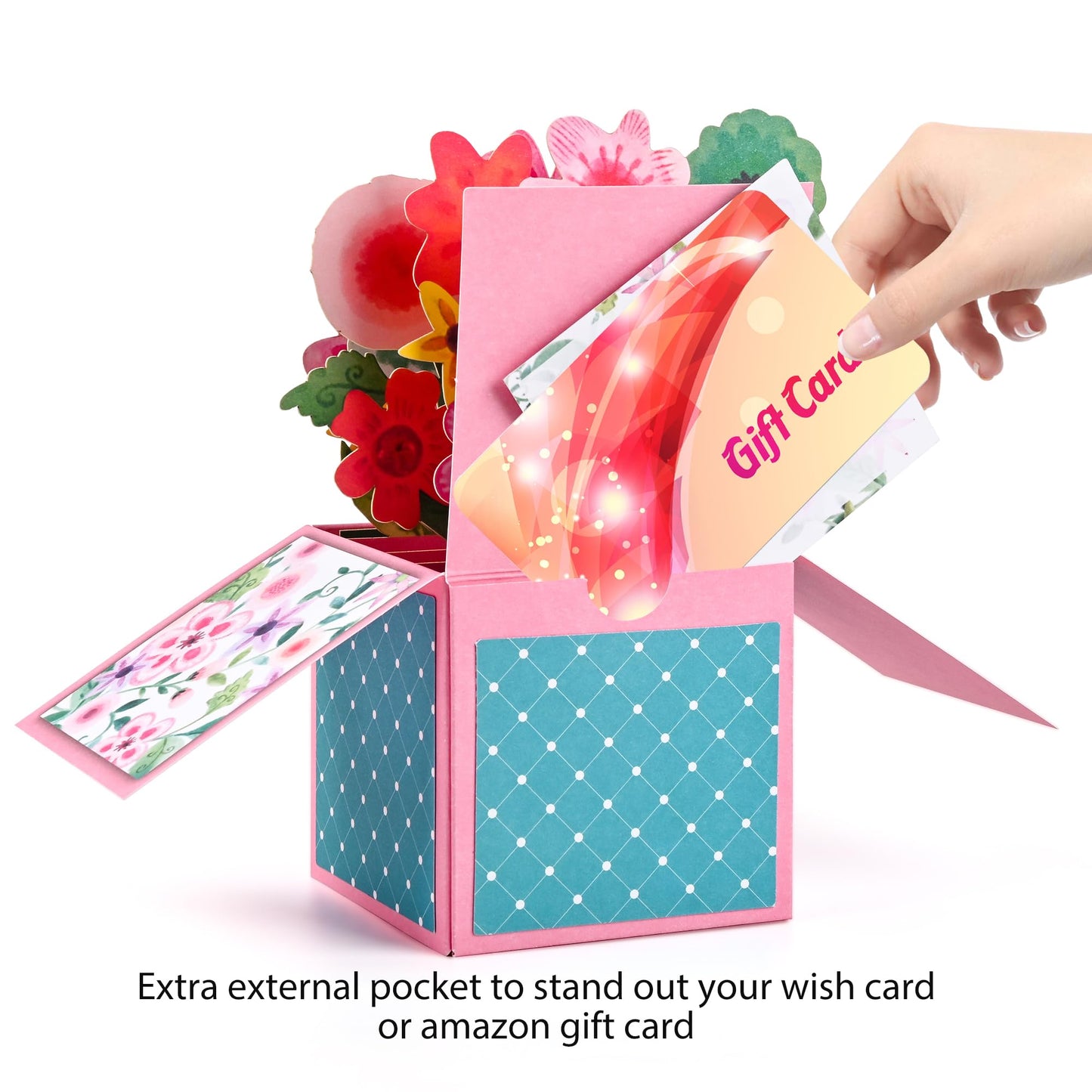 Giiffu 4 Pack Pop Up Flower Bouquet Cards, 3D Flower Pop Up Card with Envelope & Note, Mothers Day Pop Up Cards for Mom, Birthday Cards for Women, Paper Flower Bouquet, Get Well & Thank You Cards