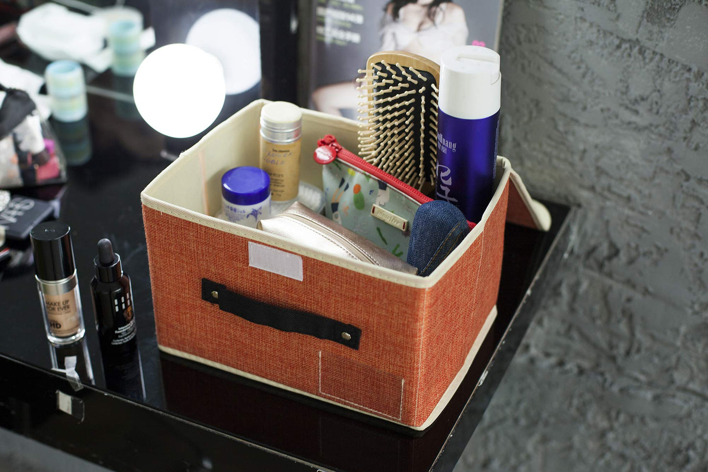 Small Storage Bins with Lids 2 Pack Linen Collapsible Cube Storage Basket with Handle, Jane's Home Foldable Fabric Storage Box with lids for Clothes Closet, Ornament Grey