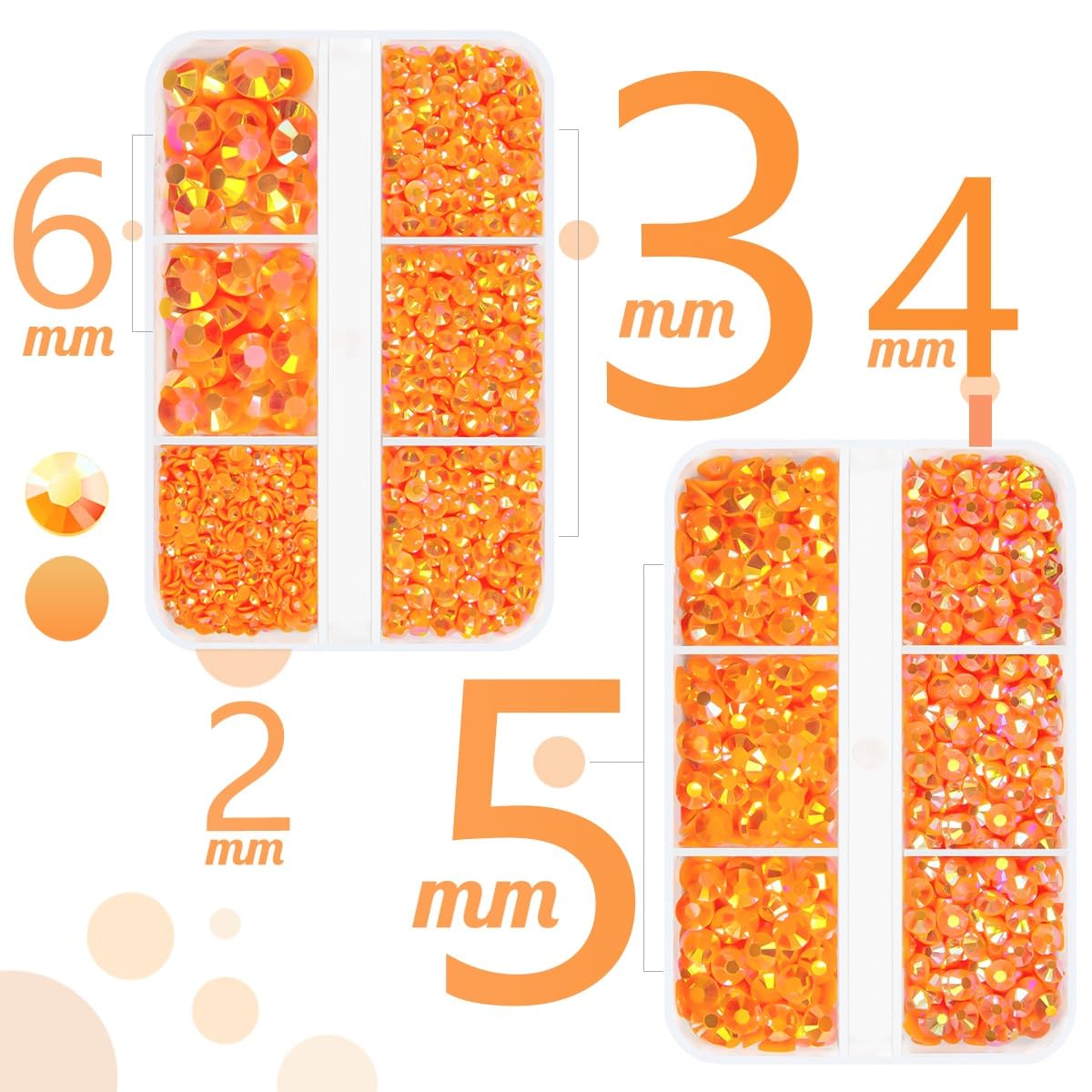 qiipii Neon Orange AB Resin Flatback Rhinestones Fluorescent Orange Flatback Jelly Stones 2mm 3mm 4mm 5mm 6mm Gems Diamonds for Nails Face Eyes Makeup Tumblers Mugs Bottles Crafts Clothes Shoes Phones