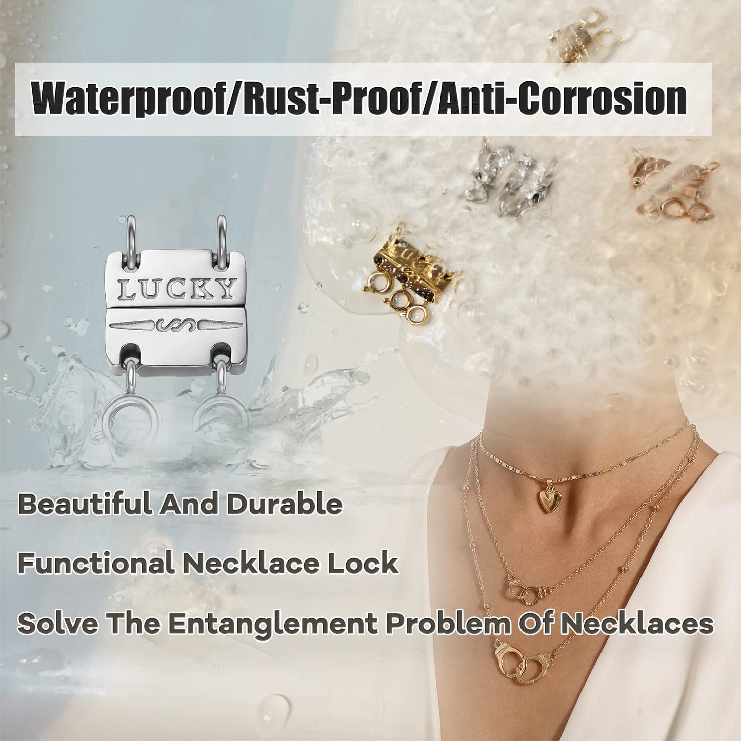 Dailyacc Lucky Necklace Layering Clasp 18K Gold and Silver Multiple Necklace Clasps for Layered Look Separator