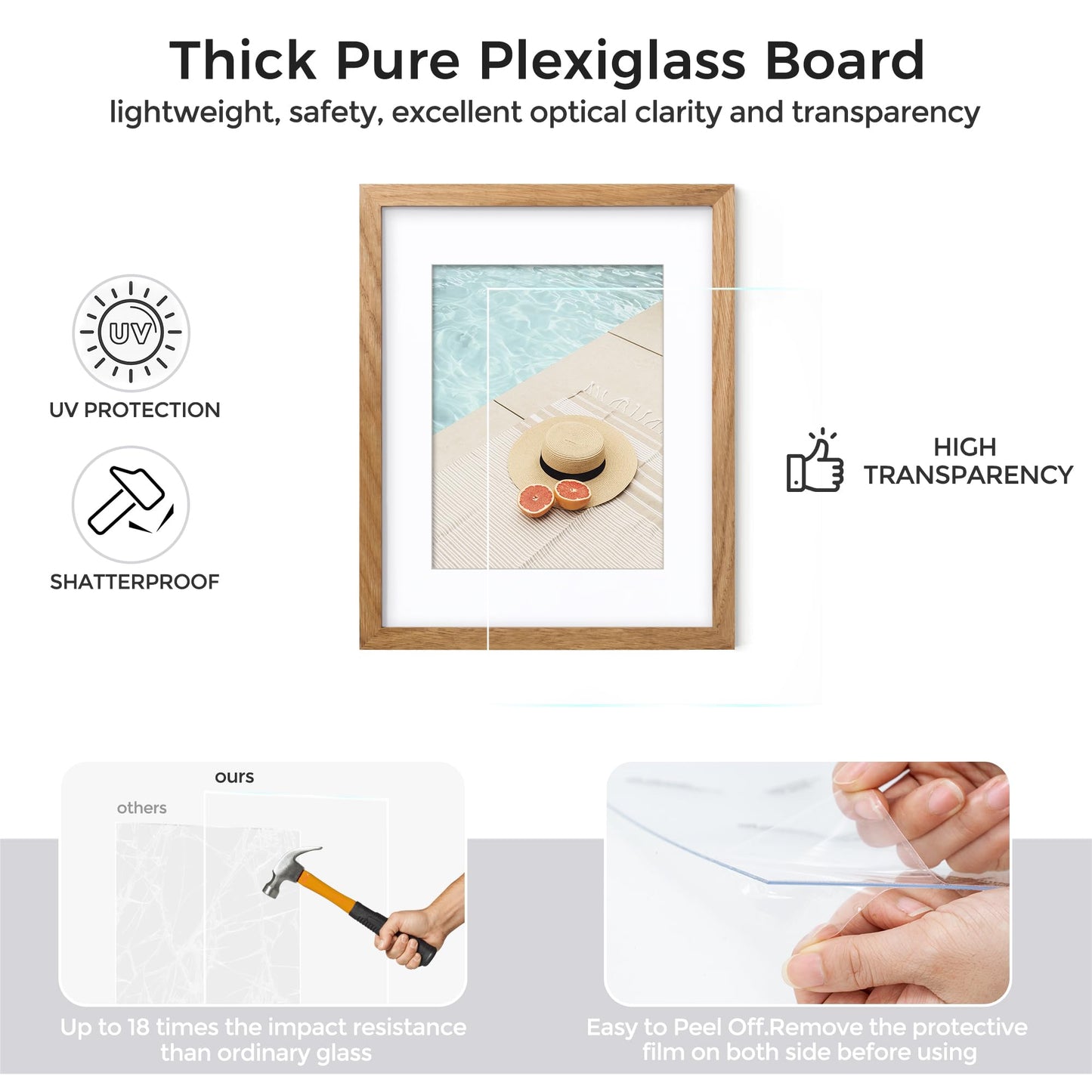 Diploma Frame For 8.5x11 Certificate Document | Solid Oak Wood 8.5 By 11 Picture With Mat For 6x8 | 8 1/2 x 11 Certificate Frame | Plexiglass And Hanging Hardware Included | Natural