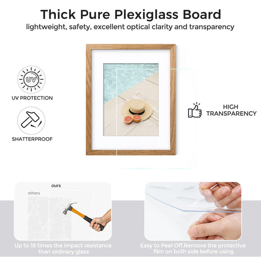 Diploma Frame For 8.5x11 Certificate Document | Solid Oak Wood 8.5 By 11 Picture With Mat For 6x8 | 8 1/2 x 11 Certificate Frame | Plexiglass And Hanging Hardware Included | Natural