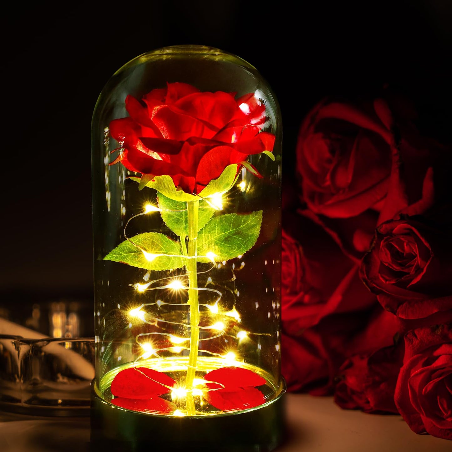 Forever Rose Gift Valentines Day Rose Gifts for Her,Gifts for Women Mom Wife Girlfriend, Light Up Rose in Glass Dome for Wedding Home Office Decor