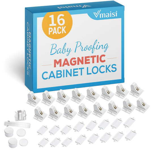 Vmaisi Adhesive Magnetic Locks for Cabinets & Drawers (16 Locks and 2 Keys)