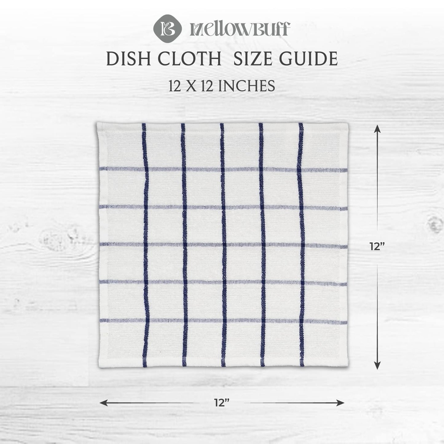 100% Cotton Terry Dish Cloth & Dish Towel, 6 Pack, Super Soft and Absorbent Kitchen Towels, Perfect for Kitchen Cleaning and Dish Washing (Navy (Solid and Check) 8 Pack)