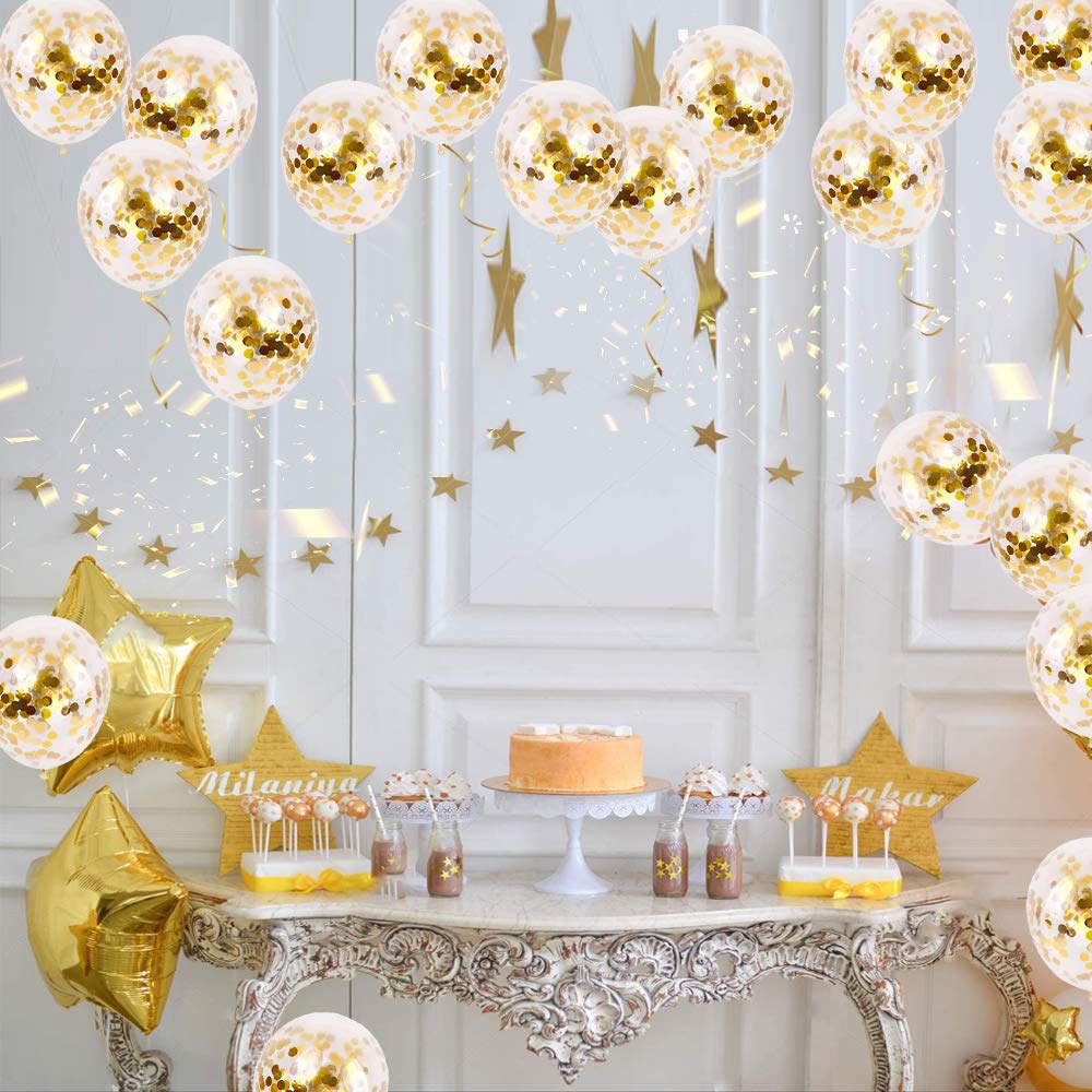 50pcs Gold Confetti Latex Balloons, 12 inch Gold Balloons with Golden Paper Dots for Graduation Wedding Birthday Baby Shower Party Decorations