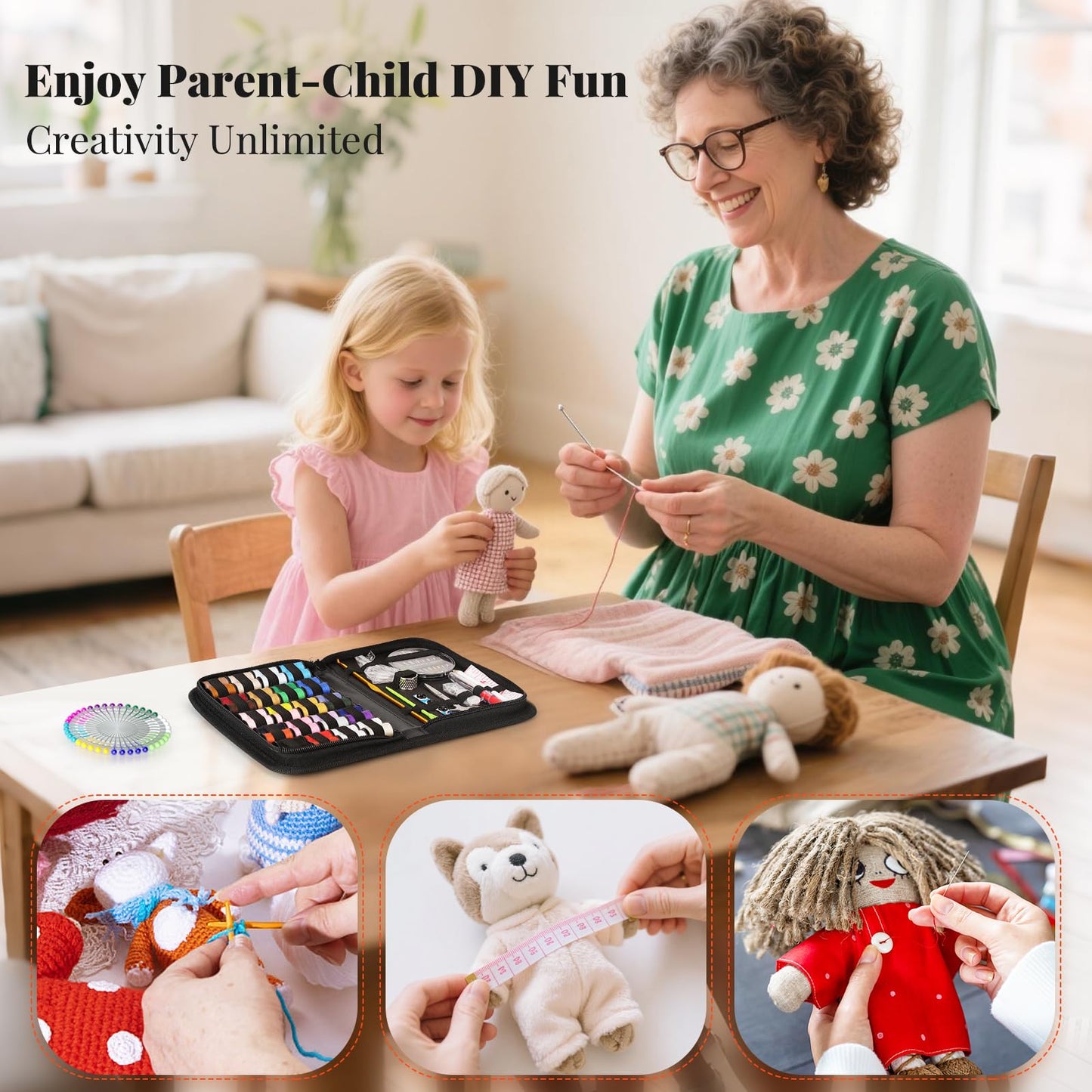 Sewing Kit Christmas Gifts for Grandma, Mom, Traveler, Adults, Beginner, Emergency, DIY Sewing Supplies Organizer Filled with Scissors, Thread, Sewing Needles, Tape Measure etc (Black, L)