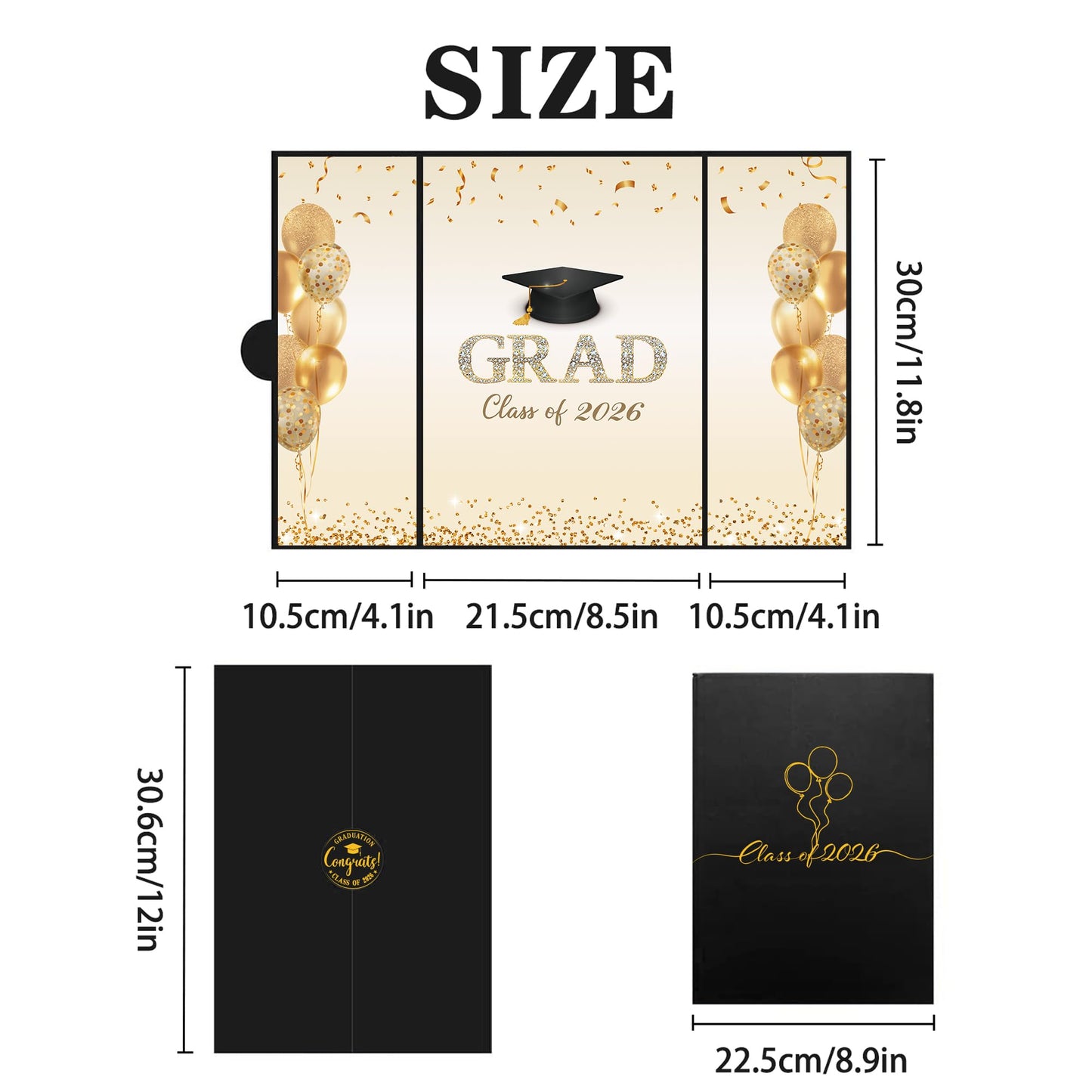 DARUNAXY Black Gold Graduation Party Decorations, Class of 2026 Congratulations Graduates Alternative Signature Guest Book for Men Women Happy Graduation Gifts Congrats Grad Party Signing Card Board