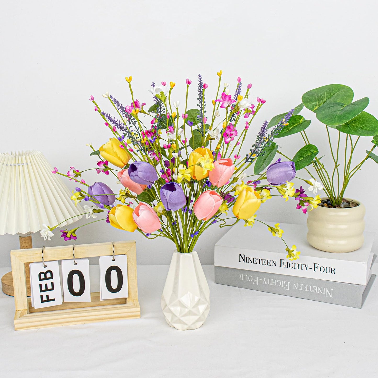 Artificial Spring Flowers 12 Pack Spring Flower Stems 17 Inch Floral Picks with Pink Yellow Purple Tulips Wildflowers for Centerpieces Vases Floral Arrangements Summer Easter Decor