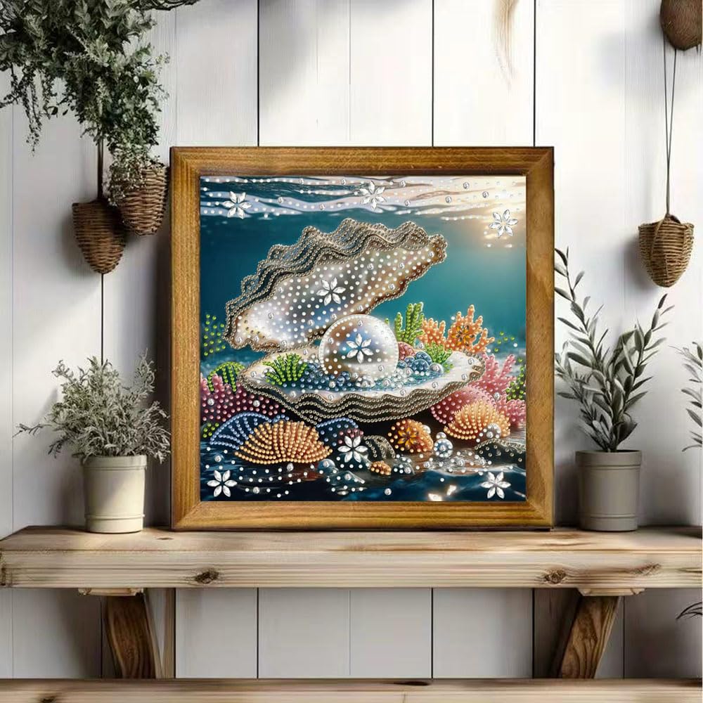 ZQEATRY Shell Pearls Special Shape Diamond Art Kits for Adults,5D Diamond Painting Kits for Beginner,DIY Diamond Crystal Rhinestones Gem Art Kits for Home Wall Decor 11.8 X 11.8inch