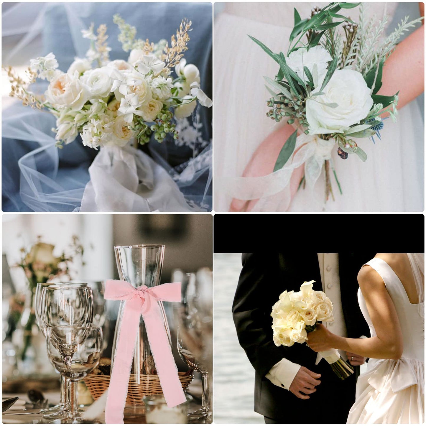 4 Rolls Pink & Cream Chiffon Ribbon for Gift Wrapping, 1.5 Inch × 8 Yards Pink Ribbon Valentines Ribbon for Wedding Party Valentine's Day Decorations, Flower Bouquet Wrapping, Pink Bows Making