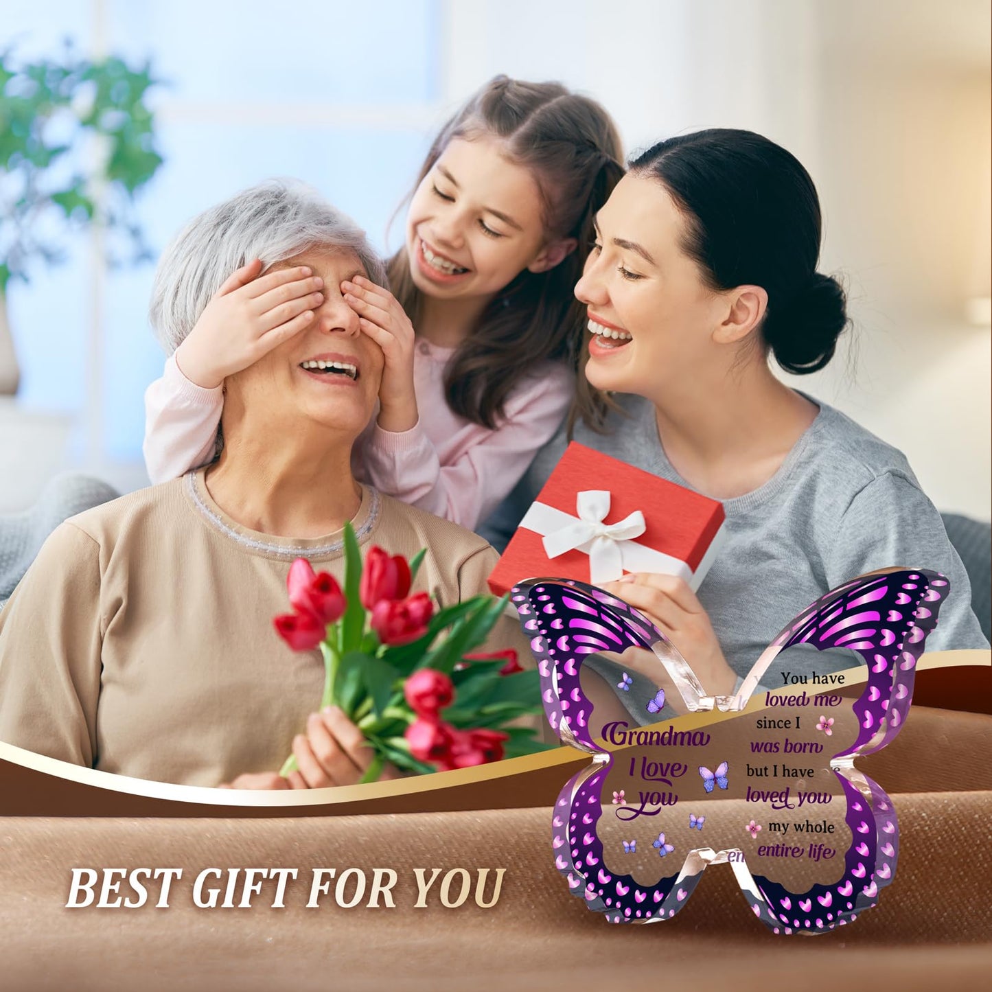 Grandma Gifts, Gifts for Grandma from Grandkids - Butterfly Acrylic Decorations - Birthday Valentines Mothers Day Prensent for Grandmother from Grandkids