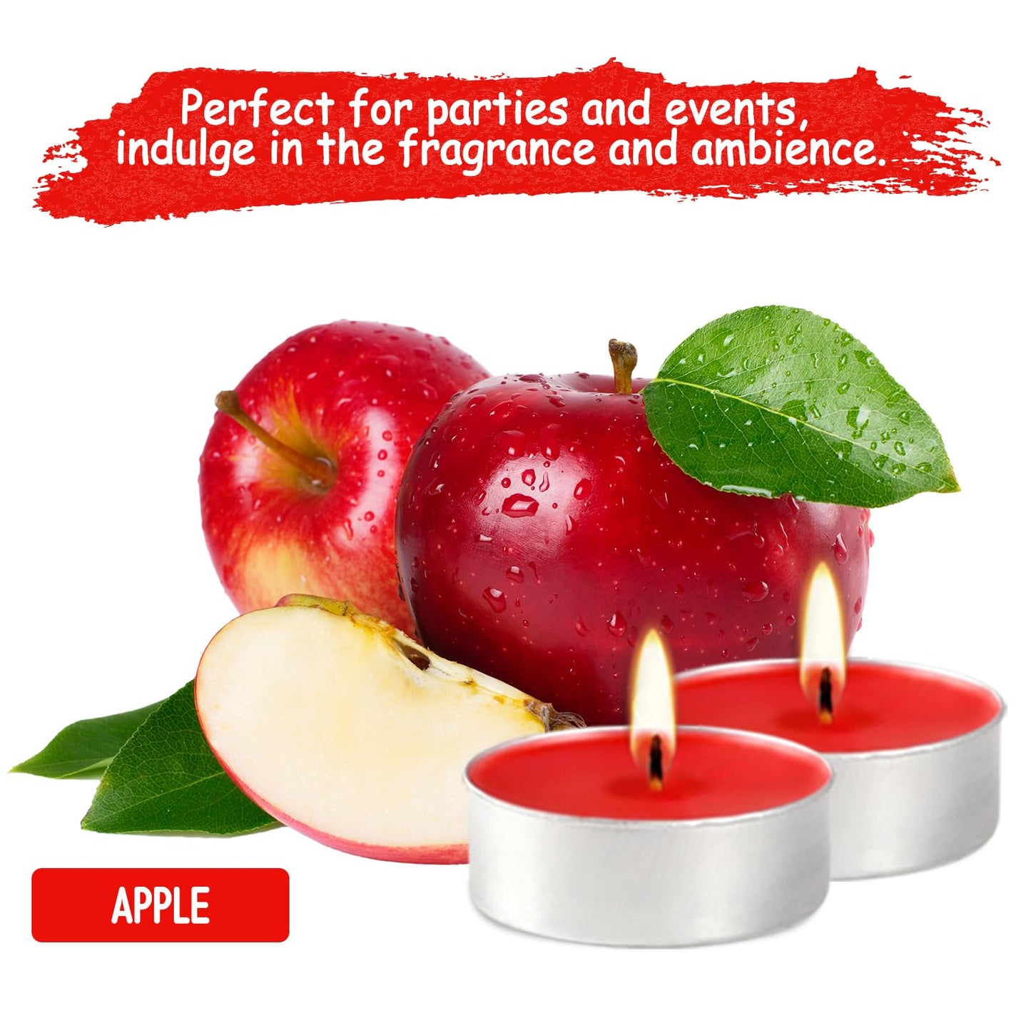 Red Scented Tealight Candles - 100 Pack Votive Candles Bulk - Apple Fragrance Tea Light Candle Gift Set for Holiday, Wedding and Home - 4 Hour
