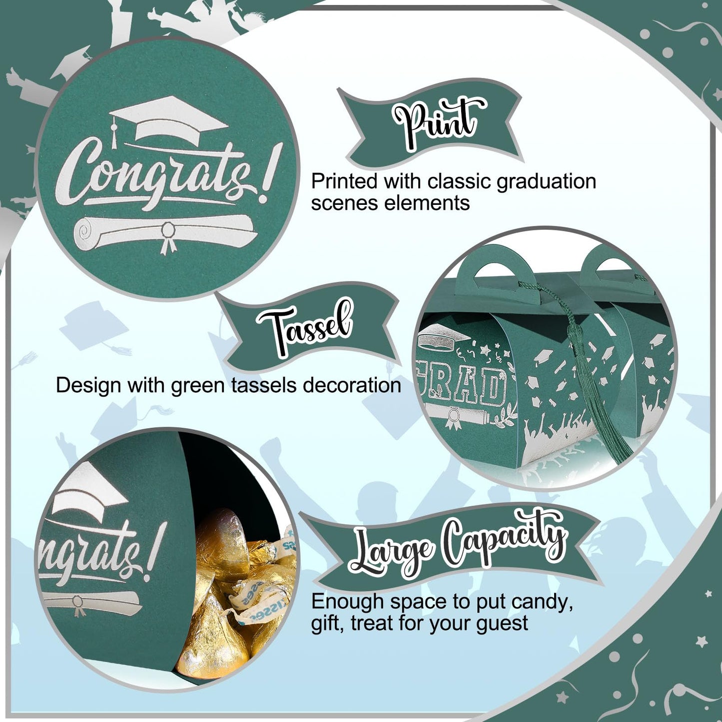 TaoBary 30 Pcs Graduation Cap Gift Boxes Graduation Decorations Class of 2026 Candy Box with Tassel for 2026 Grad Party Favors Supplies(Dark Green, White)