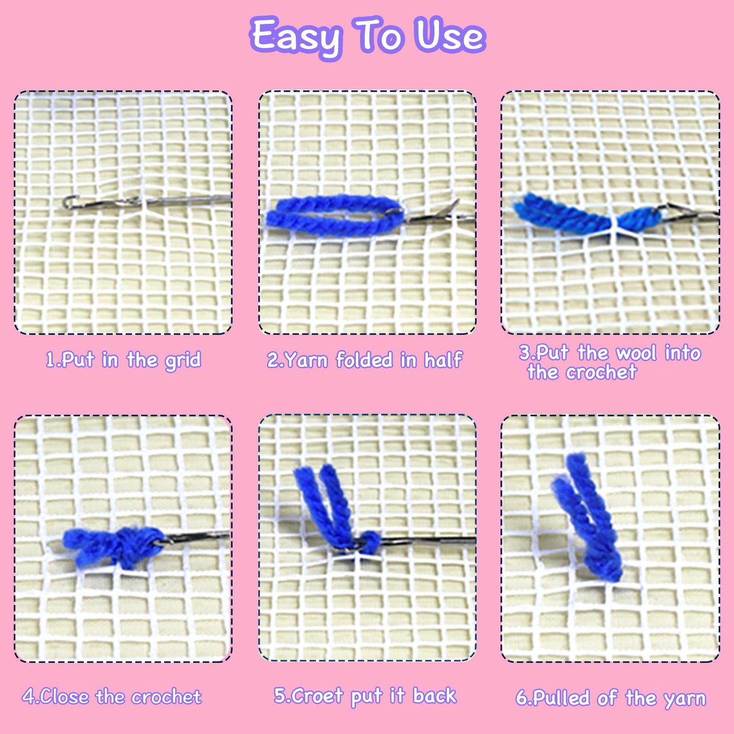 Latch Hook Kits for DIY Throw Pillow Cover,Flower Cat Needlework Cushion Cover Hand Craft Crochet 17X17inch
