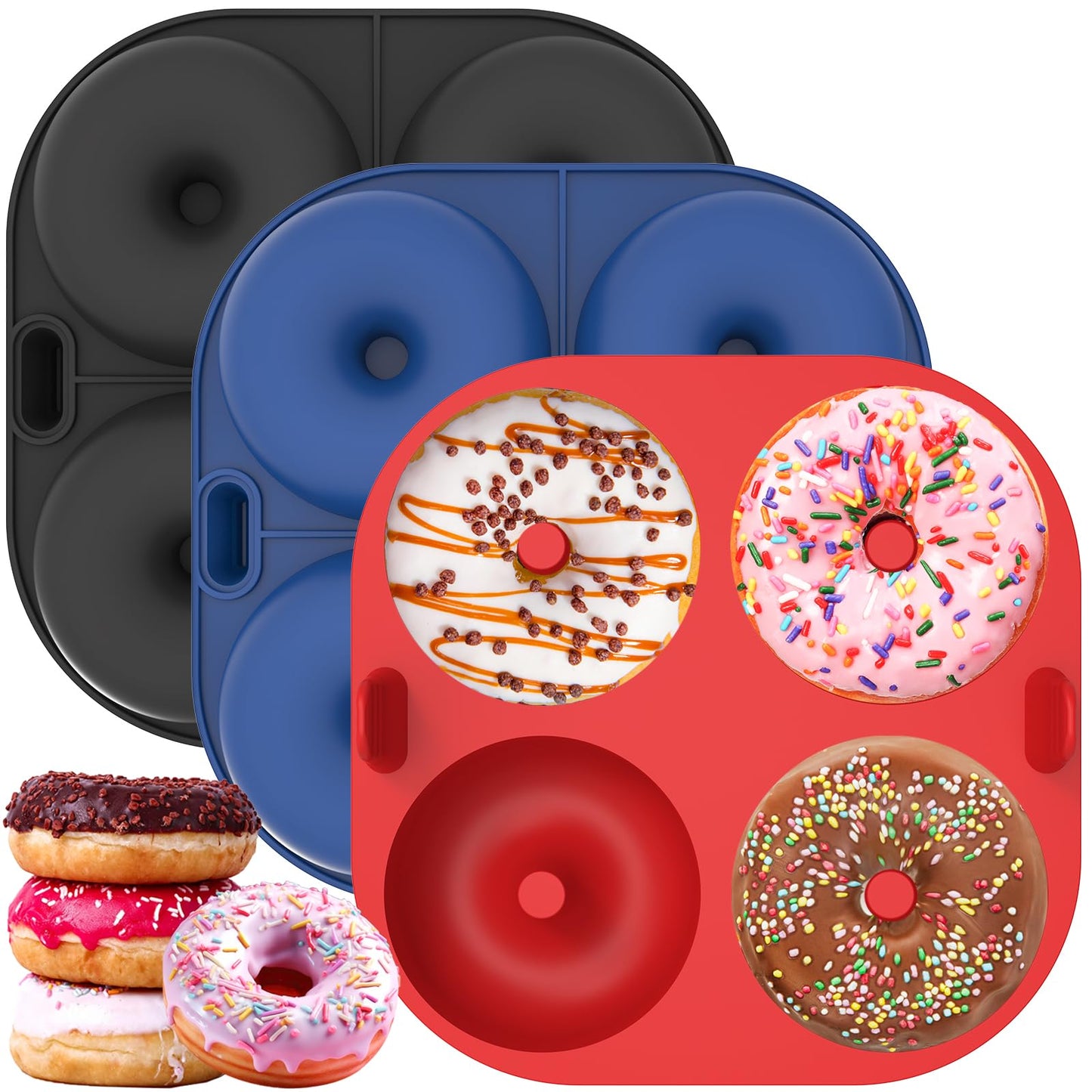 Webake Silicone Air Fryer Donut Pan for Baking, 4-Cavity Donut Pans Nonstick Donut Mold, BPA-Free, Dishwasher Safe, Set of 3