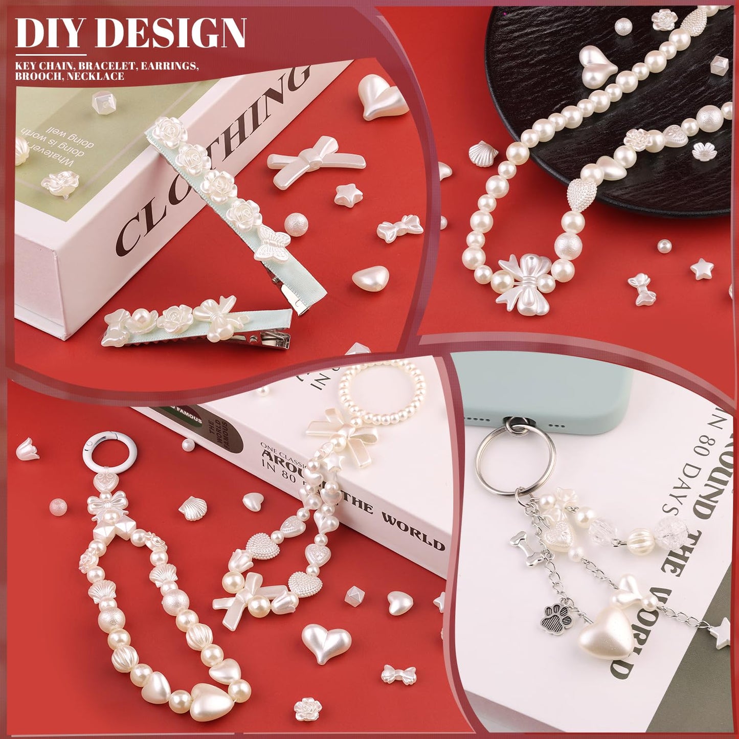 TINKRSTUFF Assorted 270-320PCS Mix ABS Imitation Pearl Beads for Bracelet Making, Bow Butterfly Heart Kawaii Aesthetic Acrylic Beads,Cute Beads for Jewelry Making DIY Necklace Keychain Phone Charms