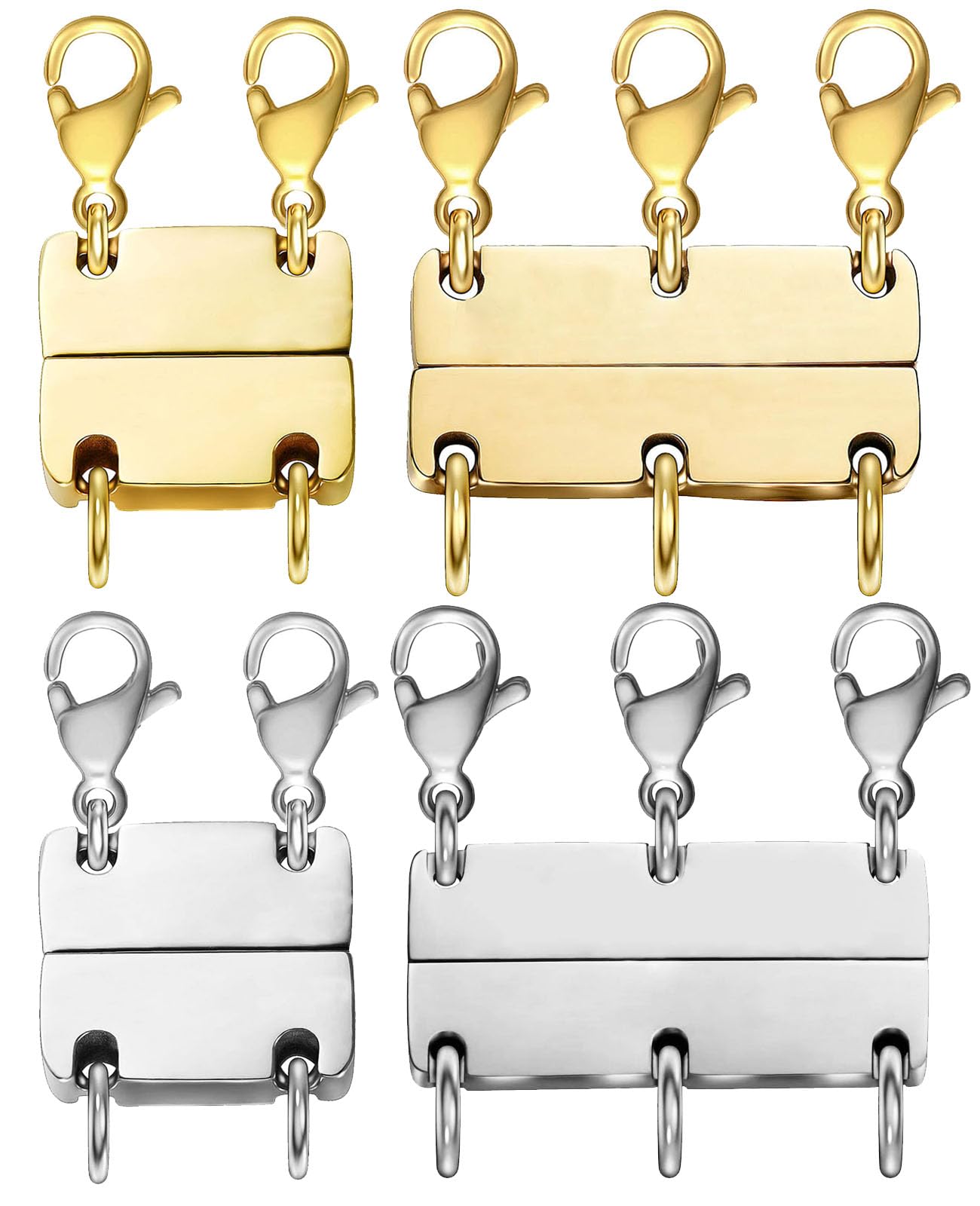 Necklace Layering Clasp Jewelry Separators Gold and Silver Magnetic Multiple Necklace Clasp for Women Layered Look (4pcs Gold + Silver)