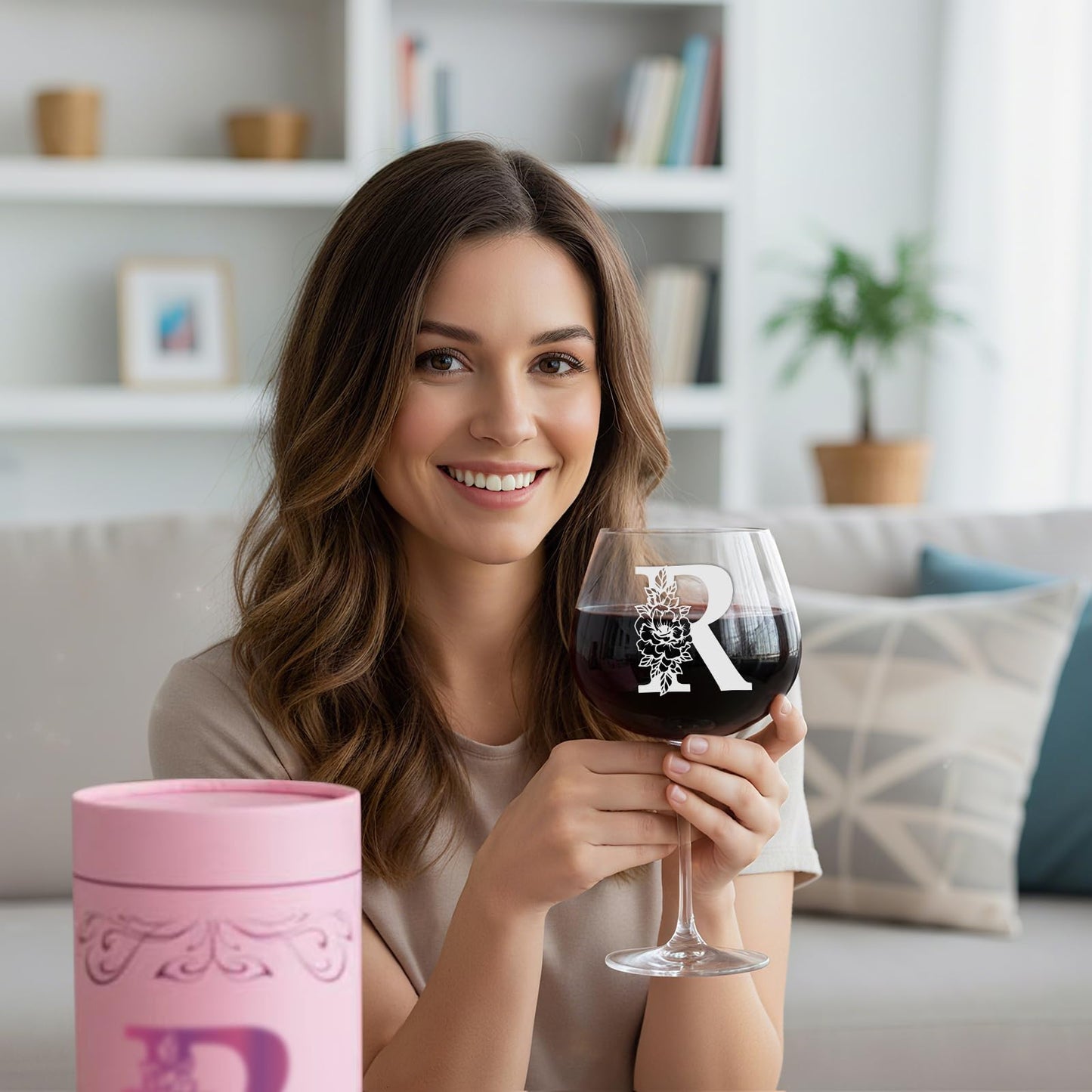 Physkoa Personalized Initial Wine Glass for Women - 20 oz Stemmed Monogrammed Glass, Customized Engraved Gift for Mom, Wife, Friend, Her - Birthday, Mother’s Day, Wine Lover Gift