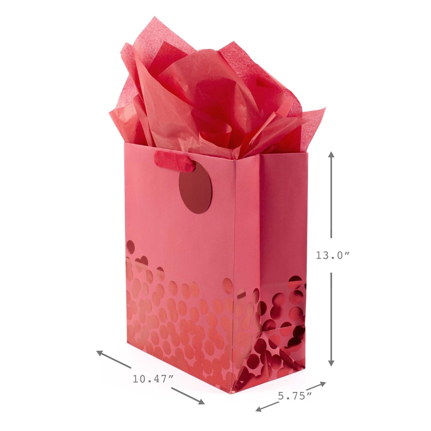 13" Large Gift Bag with Tissue Paper (Red Foil Dots) for Christmas, Father's Day, Birthdays, Graduations, Valentines Day, Sweetest Day or Any Occasion