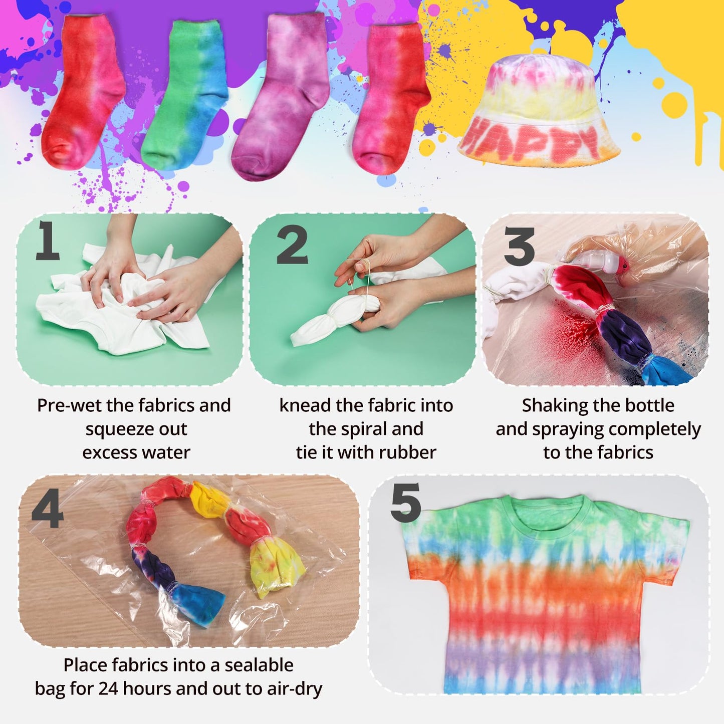Tie Dye Kit - Spray Tie Dye Kit for Kids with 7 Vibrant Colors, Pre-Mixed Tie Dye Spray Kits, Permanent Non-Toxic Fabric Spray Dye,Tyedyedye Party Supplies Tie Dye Shirt