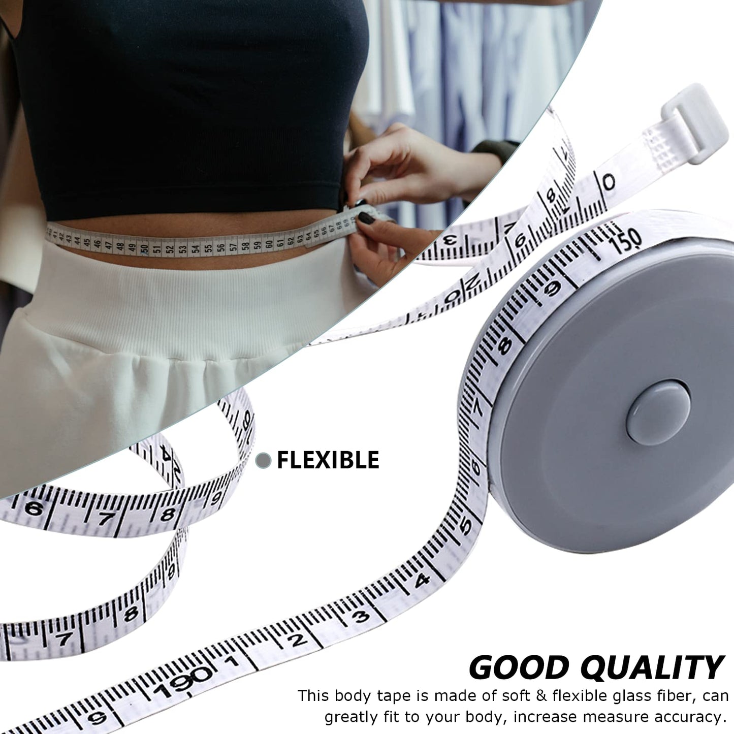 Mini Retractable Tape Measure(3 Packs) + Soft Fabric Sewing Ruler(1 Pieces), Flexible, Pocket Size, Dual Sided, 150CM Tailor Measuring Tapes for Body Measurement Weight Loss Cloth Knitting Craft