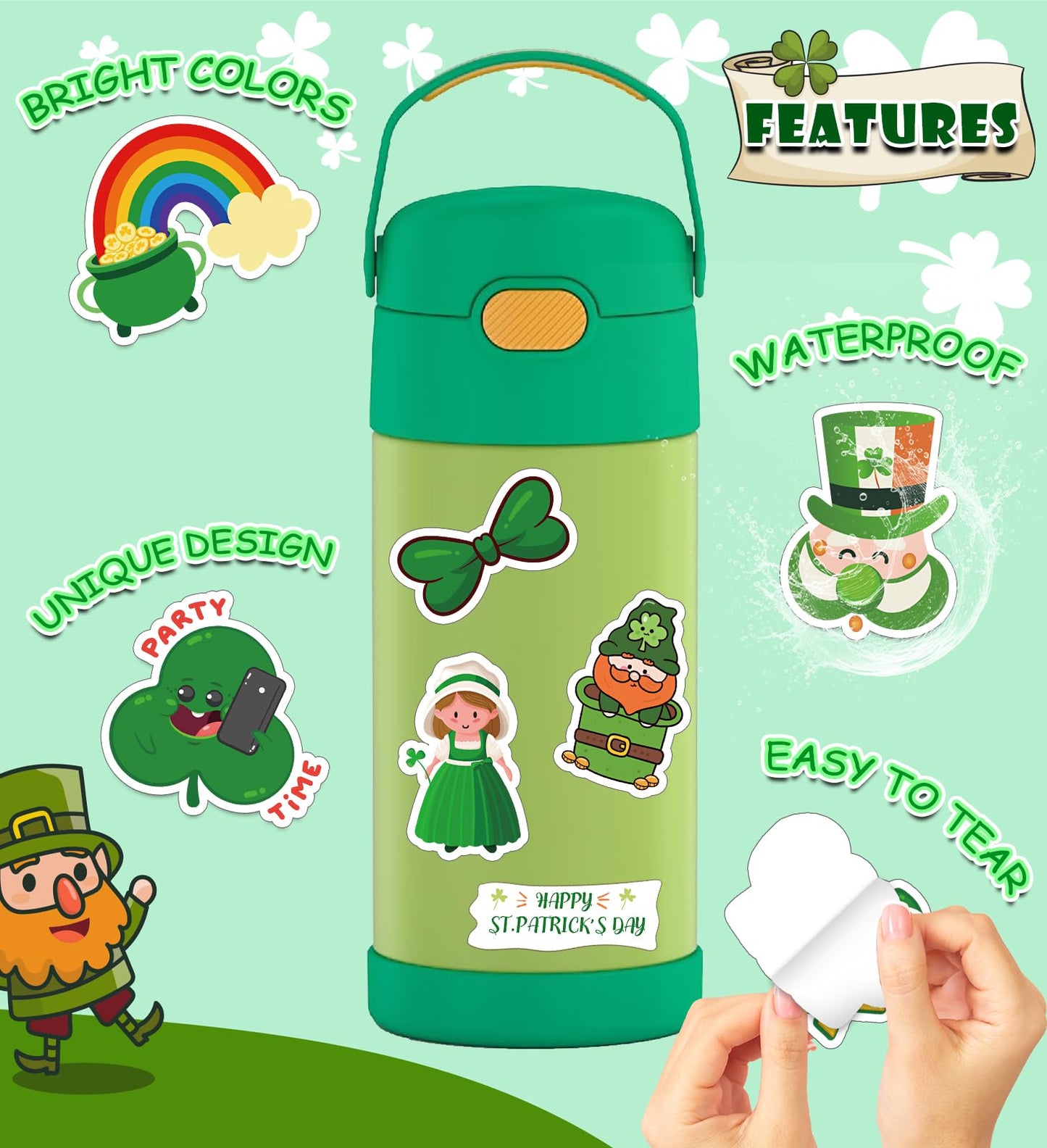 St Patricks Day Decorations - St. Patricks Day Stickers for Kids -St Patrick Day Accessories Shamrock Gifts for Kids Stickers Games Toys Crafts Party Favors