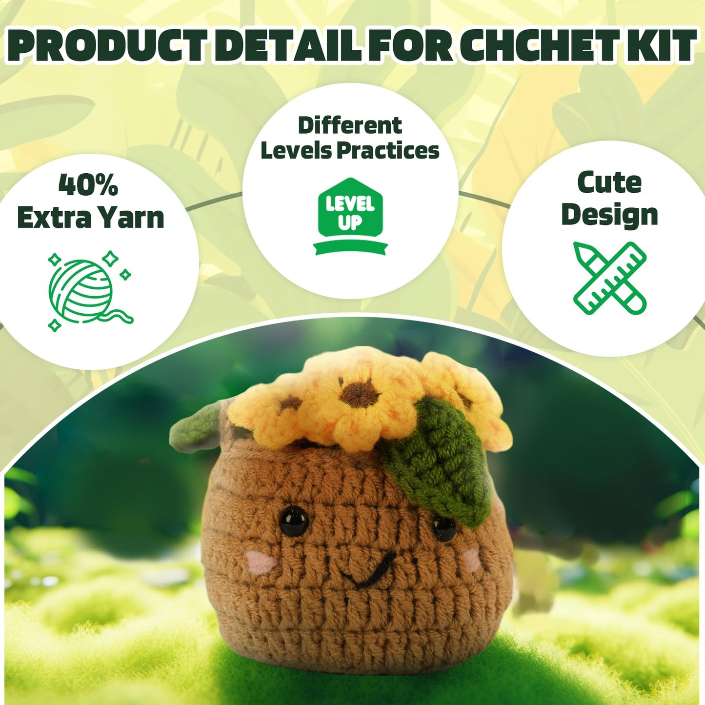 Imcrasy Crochet Kit for Beginners | 6 PC Cute Potted Plants With Step by Step Video Lessons | Complete Accessories (40%+ Yarn) | WhiteBrown