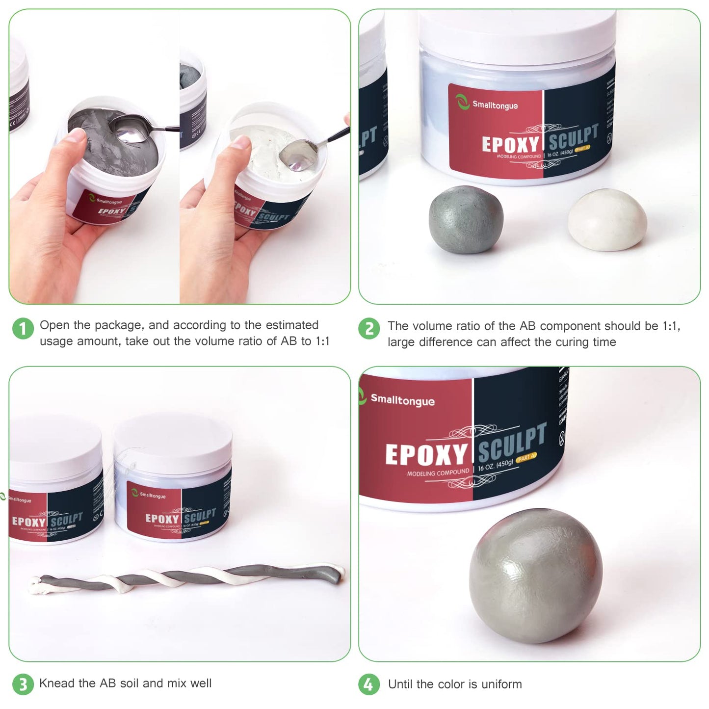 Smalltongue AB Epoxy Sculpt Clay, Natural Color, 2 Part Epoxy Sculpture Modeling Paste Clay (A & B) 1 Pound, Modeling Compound for Modeling, Repair, Fill Up Retrofit and Sculpture