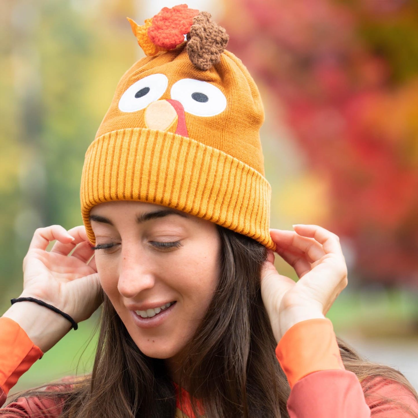 Now Gobble Later Turkey Pom Pom Beanie Hat | Thanksgiving Turkey Trot Gear