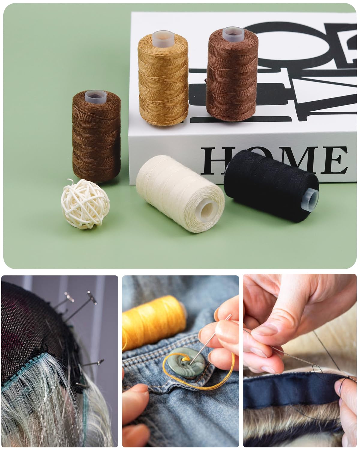 5 Rolls Hair Extension Thread Sewing Threads Hair Weave Threads with 30 Pieces T/C/J/I Needles Using for Hand Sewing,Hair Extensions,Wig Making Hair Extensions Modelling Crafts CJ