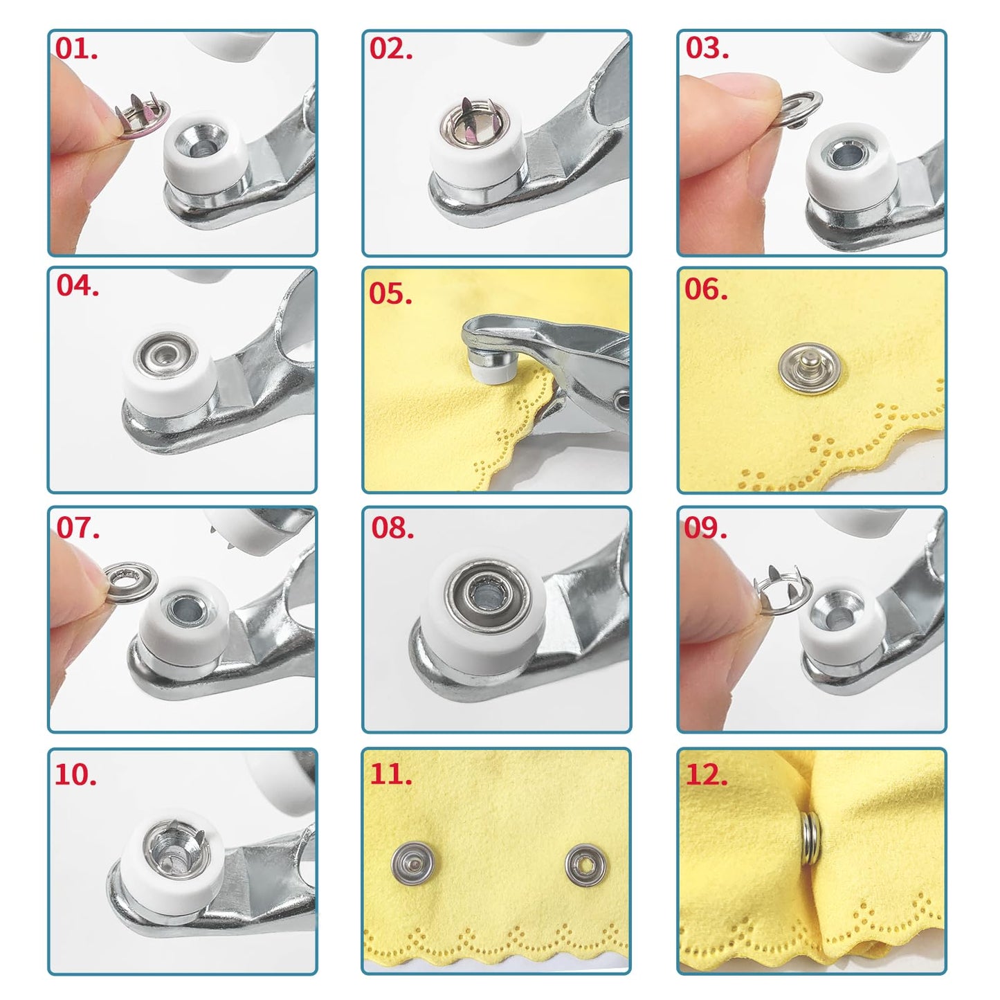 100 Sets Metal Snaps Buttons with Fastener Pliers Press Tool Kit Perfect for DIY Crafts Clothes Hats and Sewing, Snap Button Fasteners Kit for Clothing Sewing (9.5mm / 400 PCS)