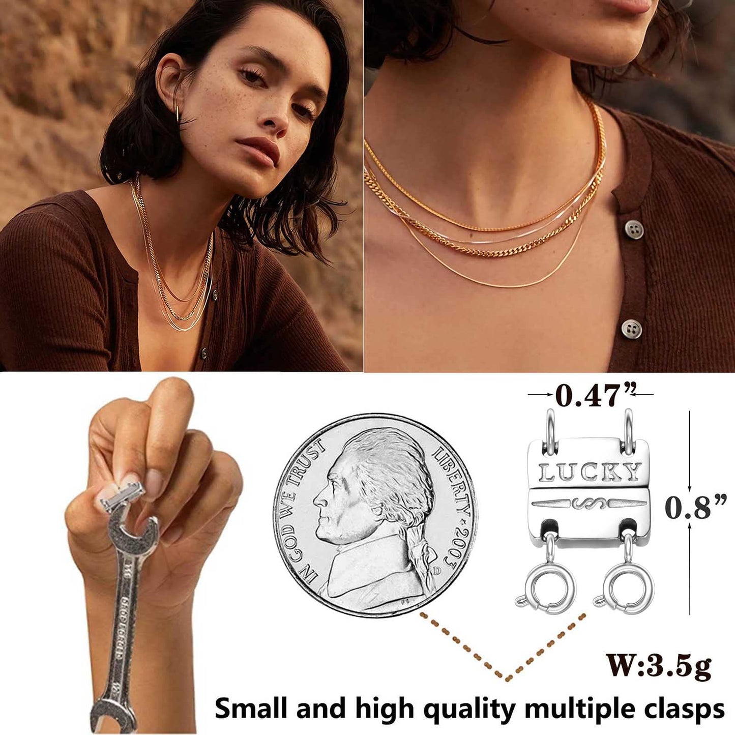 Dailyacc Lucky Necklace Layering Clasp 18K Gold and Silver Multiple Necklace Clasps for Layered Look Separator