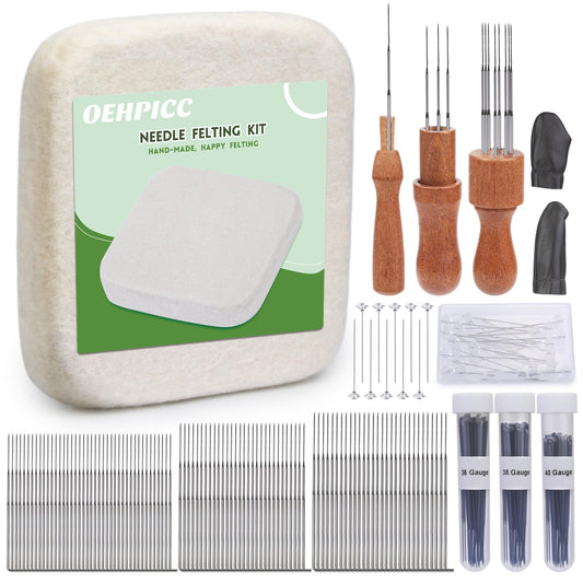 128 Pcs Needle Felting Tools, 6×6 Inch Wool Felting Pad, 102 Pcs Felting Needles, Felting Tools with 3 Size Wooden Handle Holder for DIY Wool Felting Projects