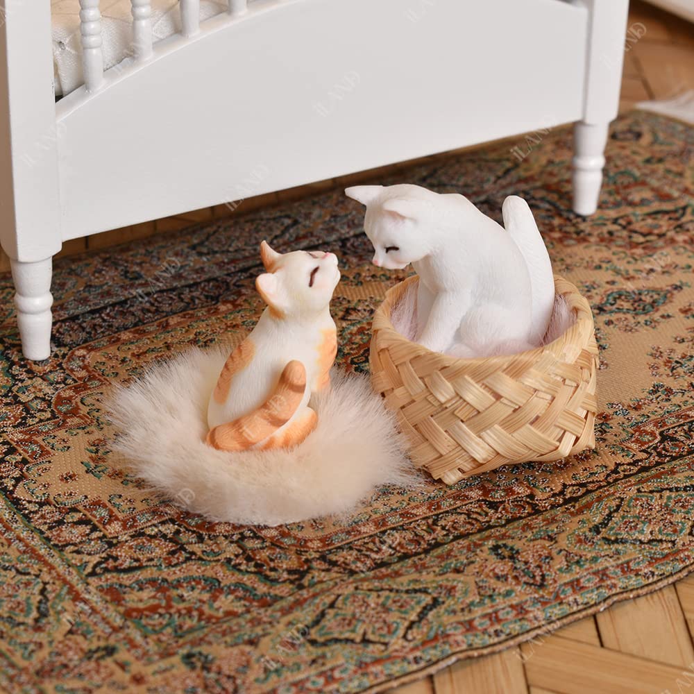 iland Cat Figurines, Dollhouse Cats w/ 1/12 scale Accessories, Realistic Hand Painted Mini Cat Decor, Cat Cake Toppers