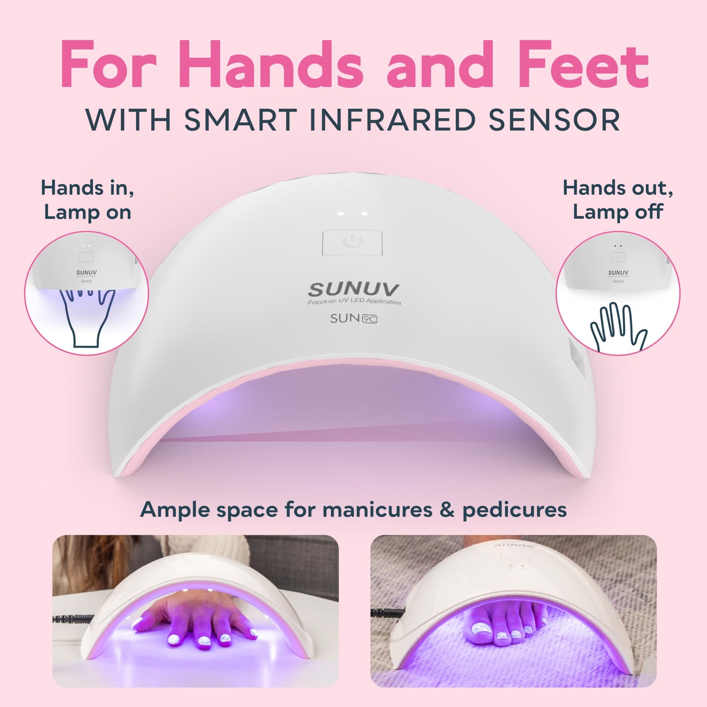 UV LED Nail Lamp, Nail Dryer for Gel Polish UV Light for Nails with Sensor 2 Timers SUN9C Pink Gift for Women Girls
