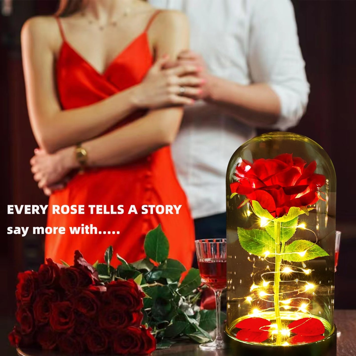 Forever Rose Gift Valentines Day Rose Gifts for Her,Gifts for Women Mom Wife Girlfriend, Light Up Rose in Glass Dome for Wedding Home Office Decor