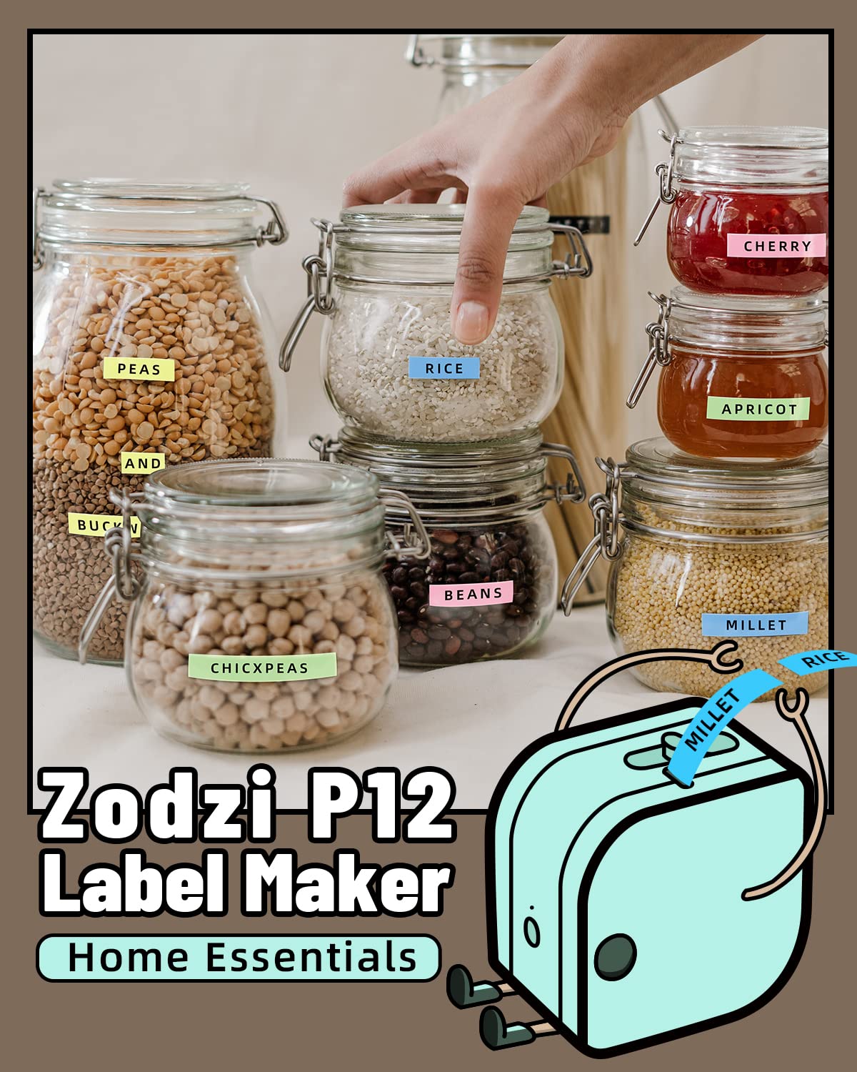 Zodzi Label Makers, Label Maker Machine with Tape P12 Pro, Portable Mini Thermal Inkless Label Printer with Fonts, Bluetooth Sticker Maker for Home Office Organization Labeling
