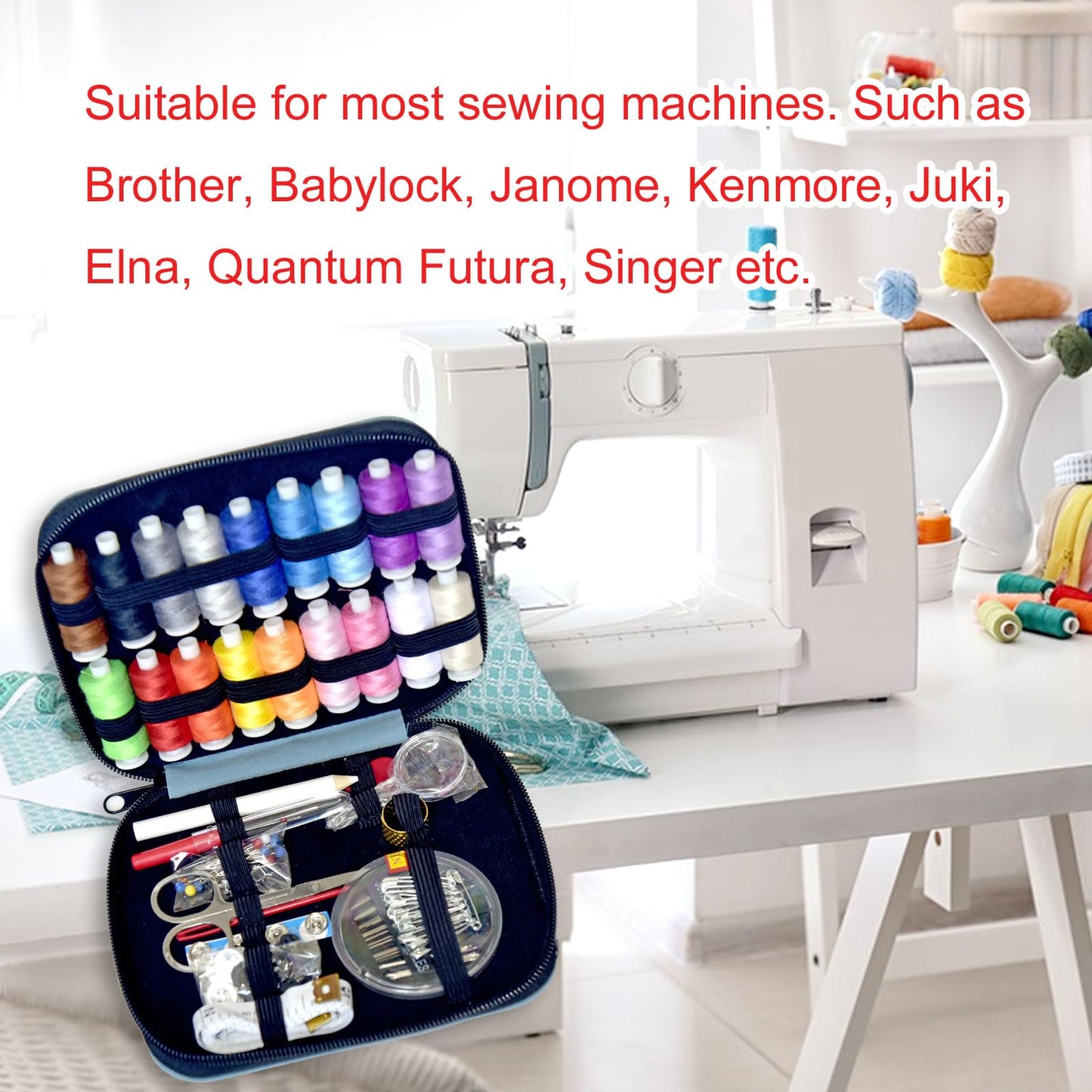 Sewing Kit with Case Portable Sewing Supplies for Home Traveler, Adults, Beginner, Emergency, Contains 18 Sewing Thread, Scissors, Needles, Measure etc,Medium Delft Blue