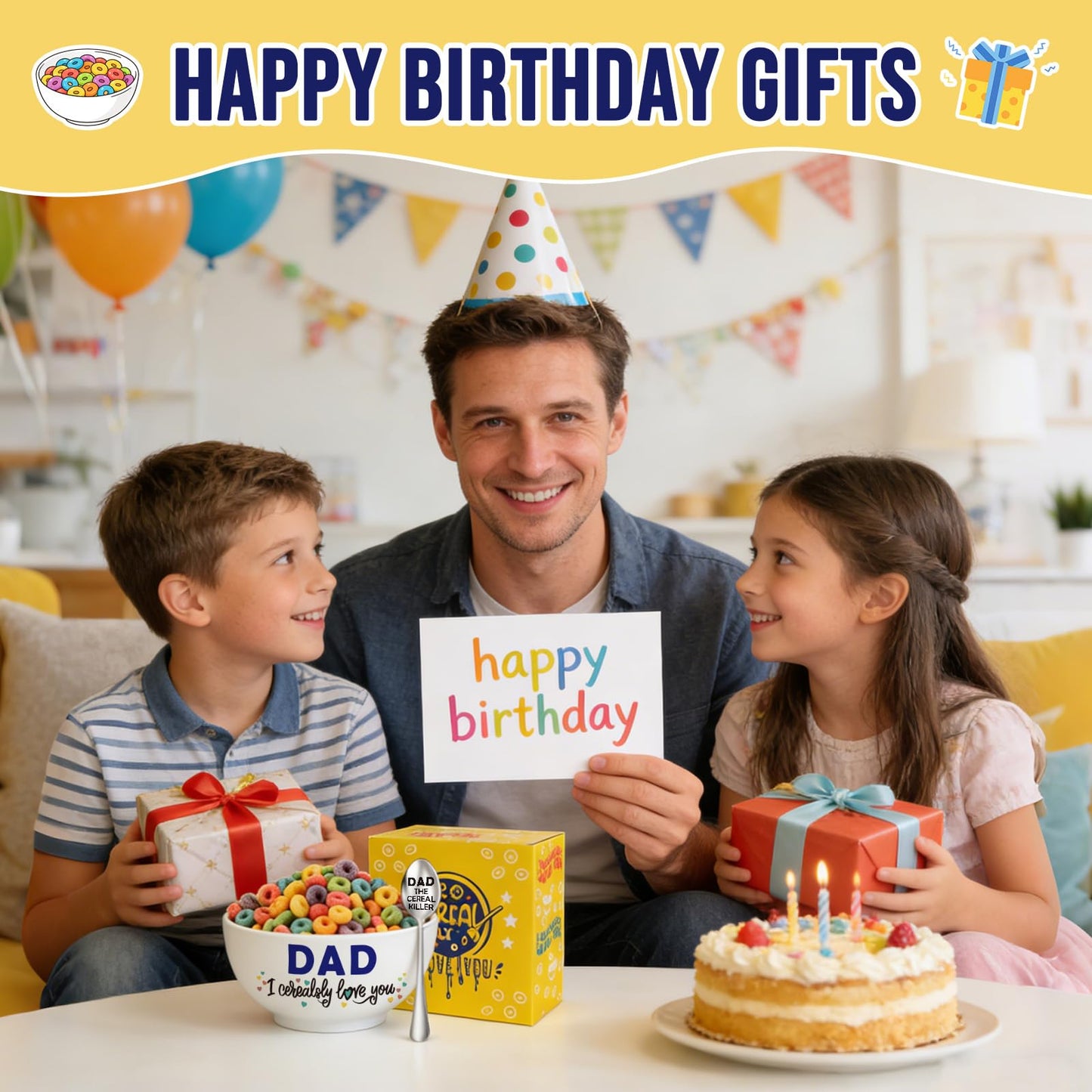 YEUYUQIU Fathers Day Dad Gifts from Daughter - Ideal Father's Day Birthday Gifts for Daddy Father, Dad Cereal Bowl Spoon Set Present for Valentines Father's Day Christmas - Cerealsly Love You Daddy
