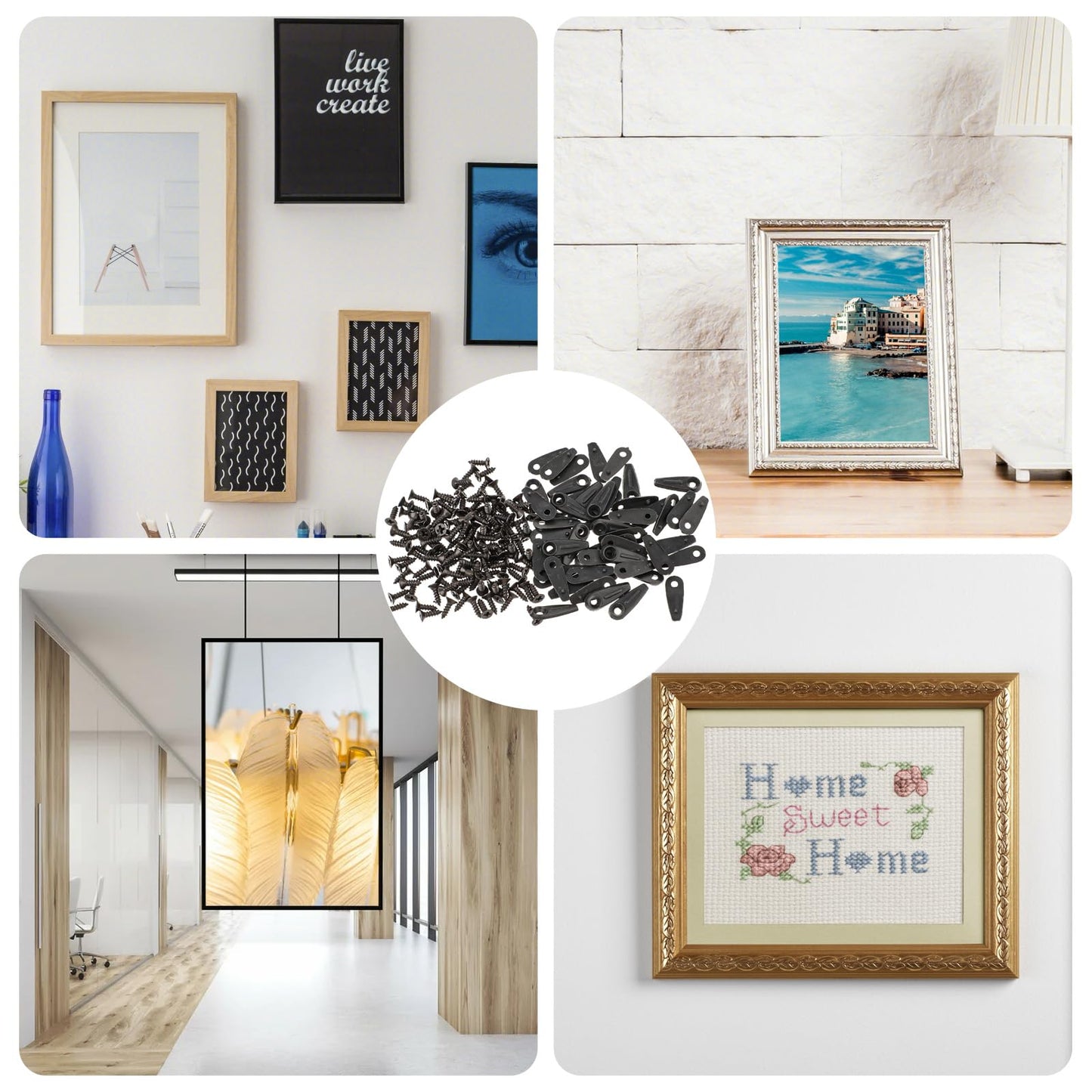 50 Pcs Picture Frame Backing Clips Buckle Black Back Pictures Frame Hardware Backing Clips Flat Metal Turn Button with Screws for Pictures Hanging, Artwork, Gift Box, Decoration Box